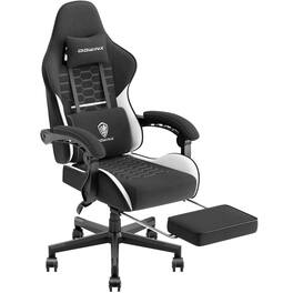 Dowinx - Fabric Gaming Chair with Massage Lumbar Support, Ergonomic Office Chair with Adjustable Headrest and Footrest, 280LB - Black&White