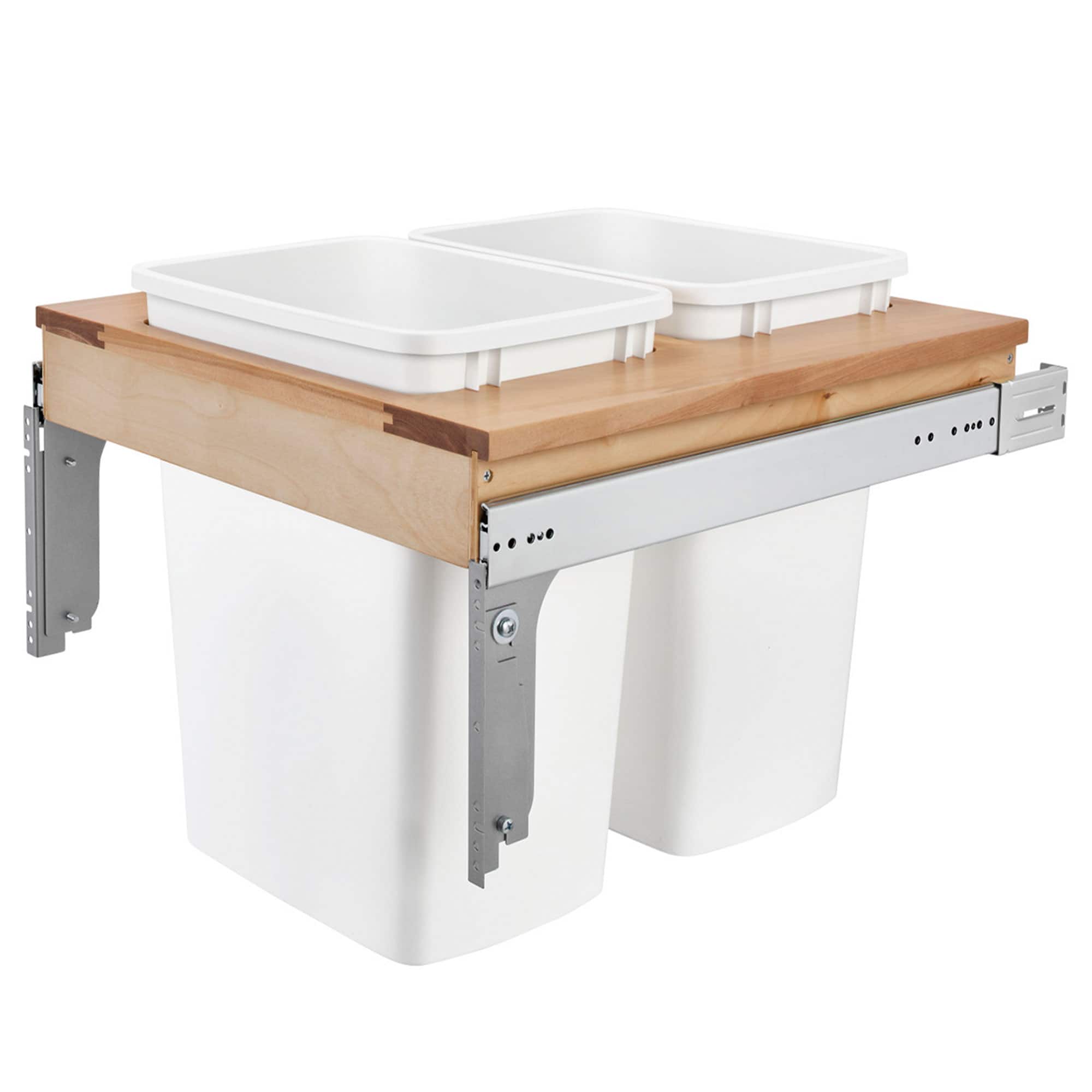Rev-A-Shelf - Double Pullout Top Mount Trash Cans 35 qt., White, 4WCTM-24DM2-162 - Light Brown
