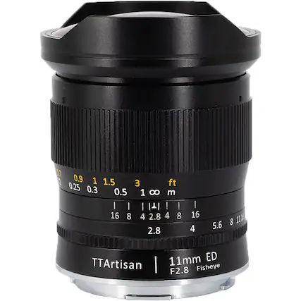 & 17 0 0.9 1 1.5 0.25 0.3 0.5 I I 16 8 3 ft 1 8 m I | I i 4 2.8 4 8 2.8 I 16 4 5.6 8 11 11mm ED TTArtisan I Fisheye F2.8
