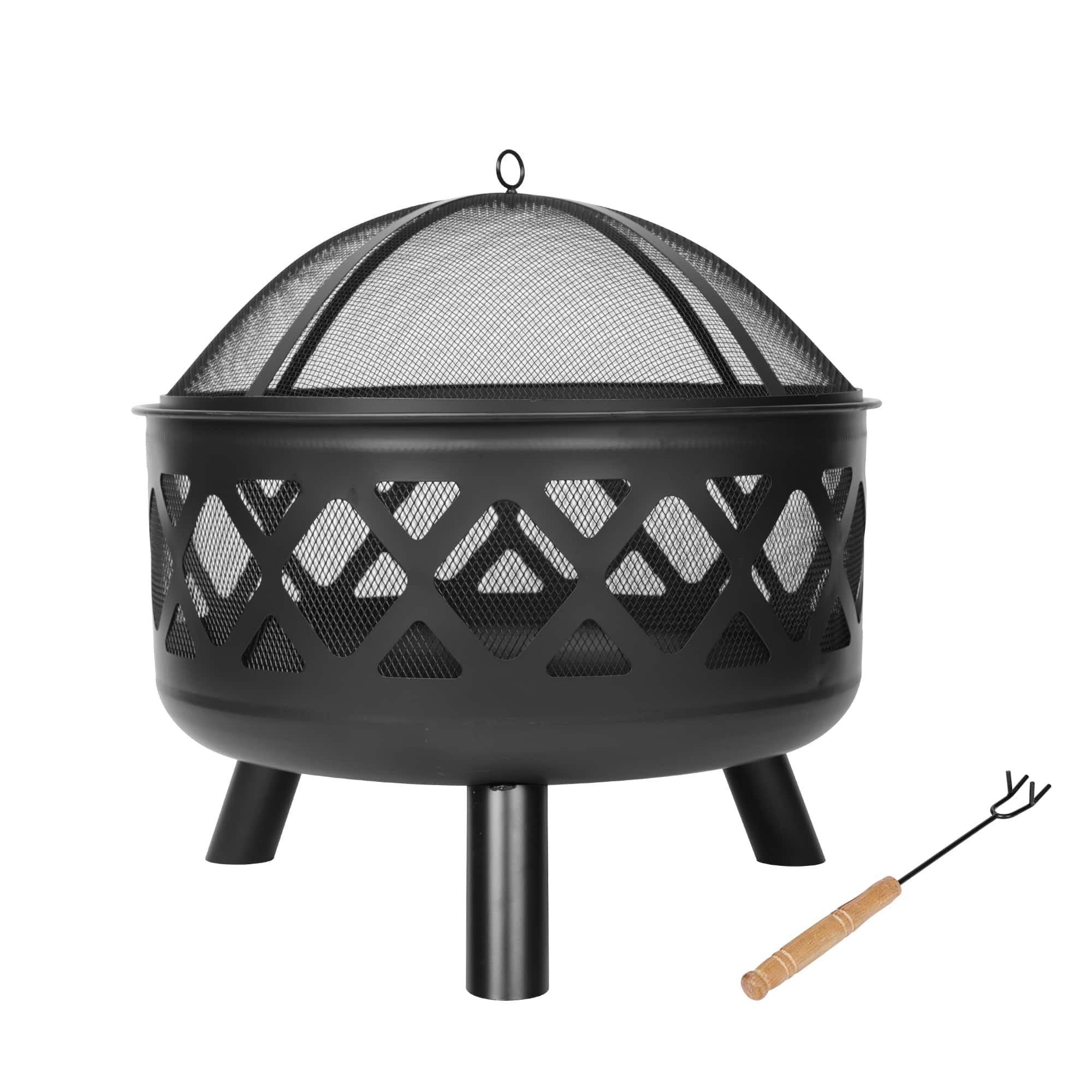 Front. Bestier - 24" Crossweave Steel Wood-Burning Outdoor Fire Pit - Includes Spark Screen, Poker - Black.