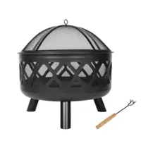 Bestier - 24" Crossweave Steel Wood-Burning Outdoor Fire Pit - Includes Spark Screen, Poker - Black - Front_Zoom