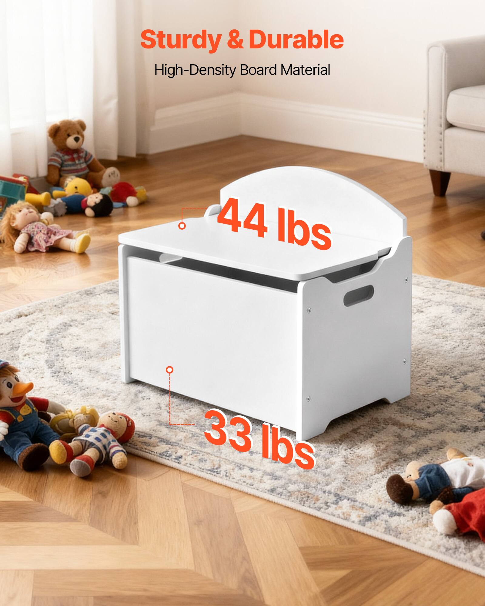 Sturdy & Durable  
High-Density Board Material  
44 lbs  
33 lbs