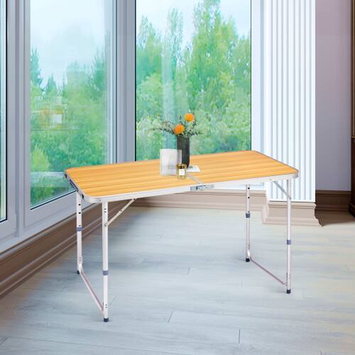 Alt View 5. Winado - 4FT Portable Folding Table with Carrying Handle, Adjustable Height Lightweight for Indoor Outdoor Picnic Camping Party - Wooden.