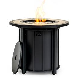 Glintex - 30-Inch Mosaic Ceramic Propane Fire Pit Table with 50,000 BTU Heat, Glass Rocks, and Weatherproof Cover - Black+Brown