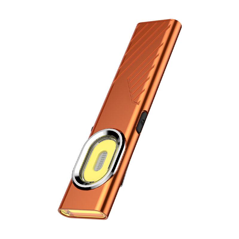 Angle. PRIMEPLUS - WT7 Hand-free 700-Lumen EDC Portable Flashlight with Magnetic Clip, Ultra-Slim, Aluminum Alloy, IP44 Water Resistant - Orange.
