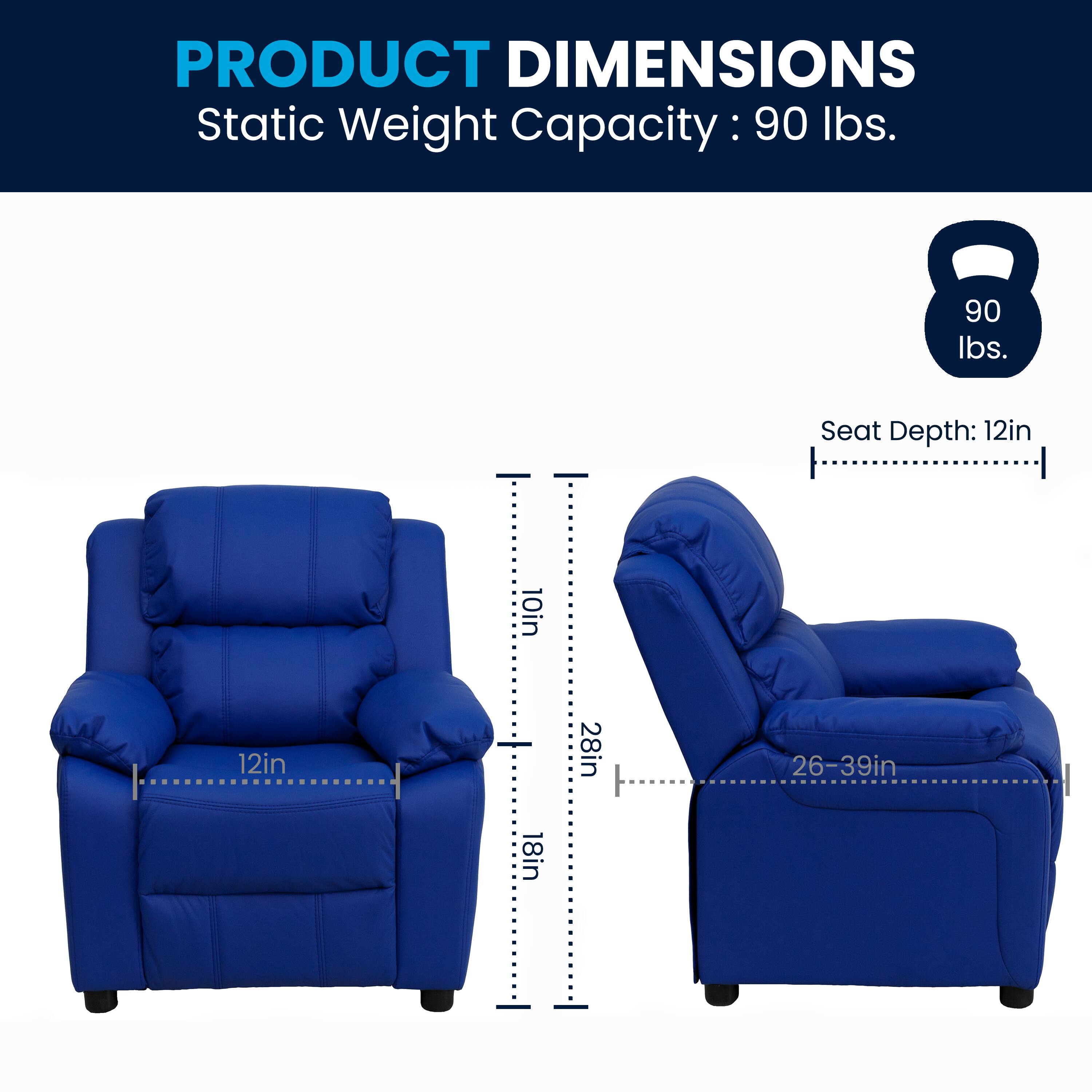PRODUCT DIMENSIONS  
Static Weight Capacity: 90 lbs.  
Seat Depth: 12in  
Seat Width: 28in  
Seat Height: 18in  
Back Height: 26-39in