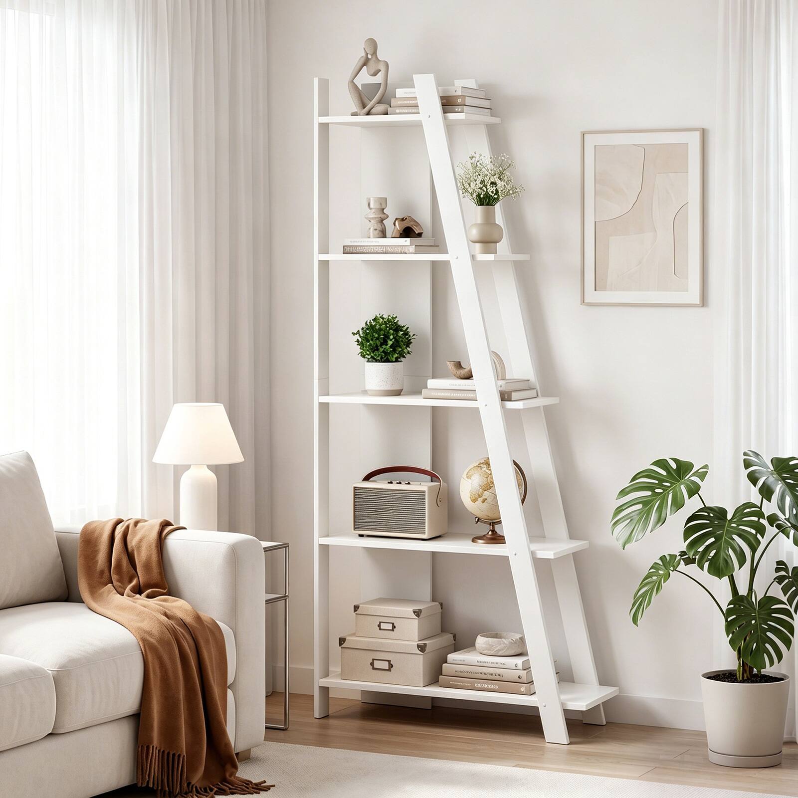Alt View 1. Gymax - Gymax 5-Tier Modern Bookshelf Wooden Vertical Display Book Shelf for Small Space White - White.