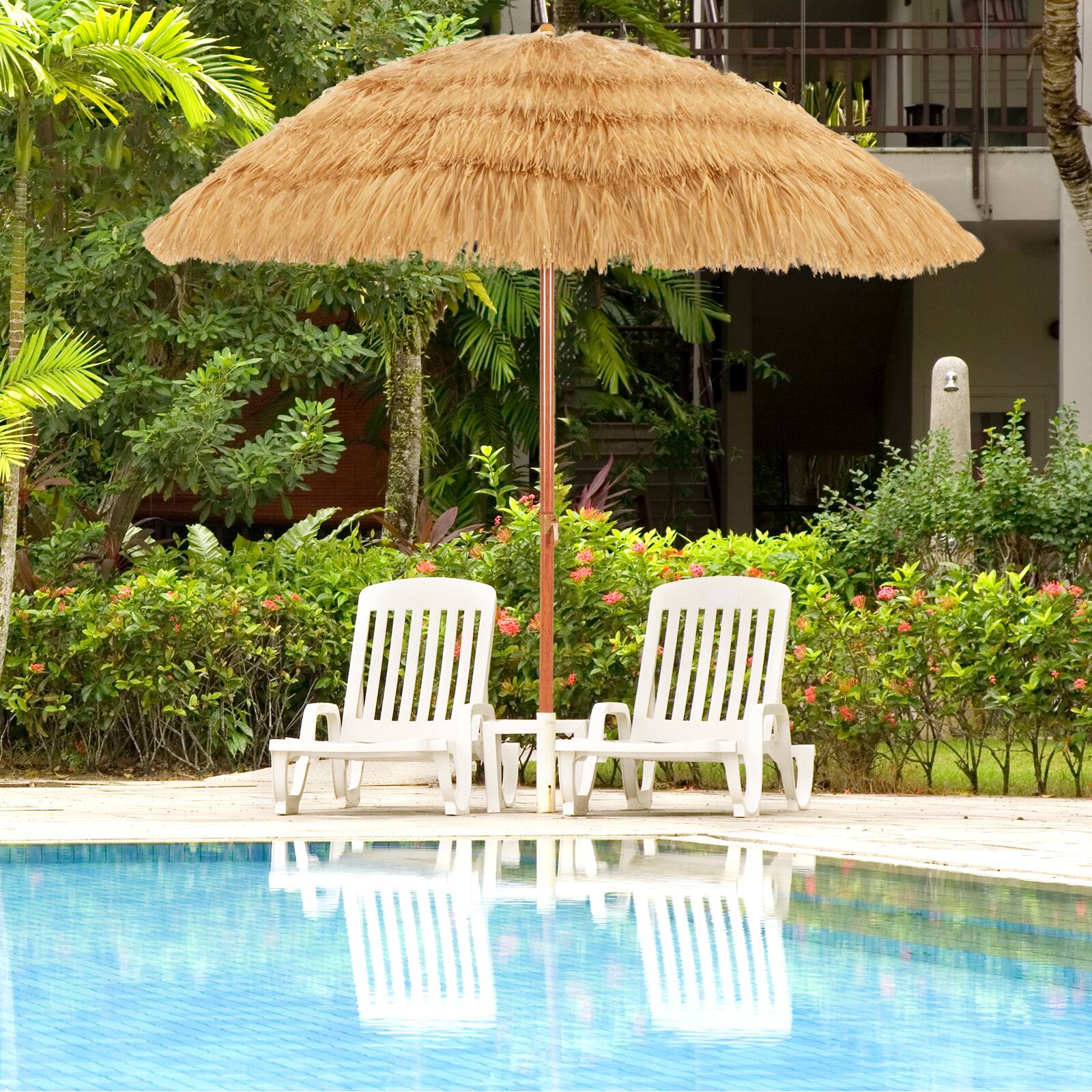 Alt View 4. Gymax - Gymax Set of 2 Thatch Patio Umbrella W/Tilt Function Portable Design Sun-Resistant Fabric Khaki - Multicolor.