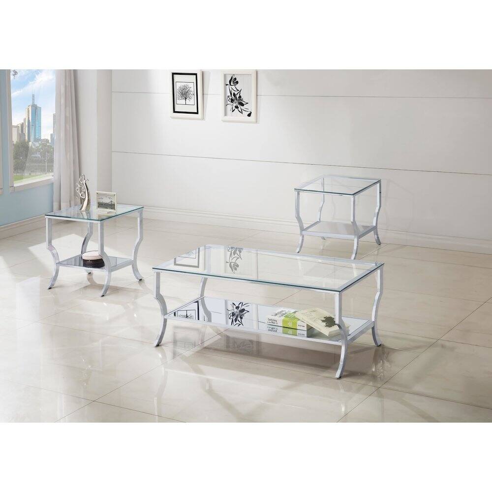 Alt View 1. Coaster Co. of America - Saide 3-piece Glass Top Coffee and End Table Set Chrome - Silver.