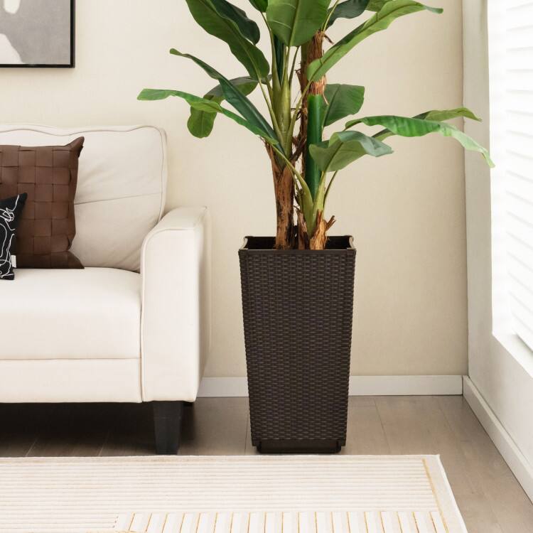 Alt View 2. Mondawe - 2 Pack Outdoor Wicker Planters with Self-Watering System and Drainage Holes for Patio - Brown.