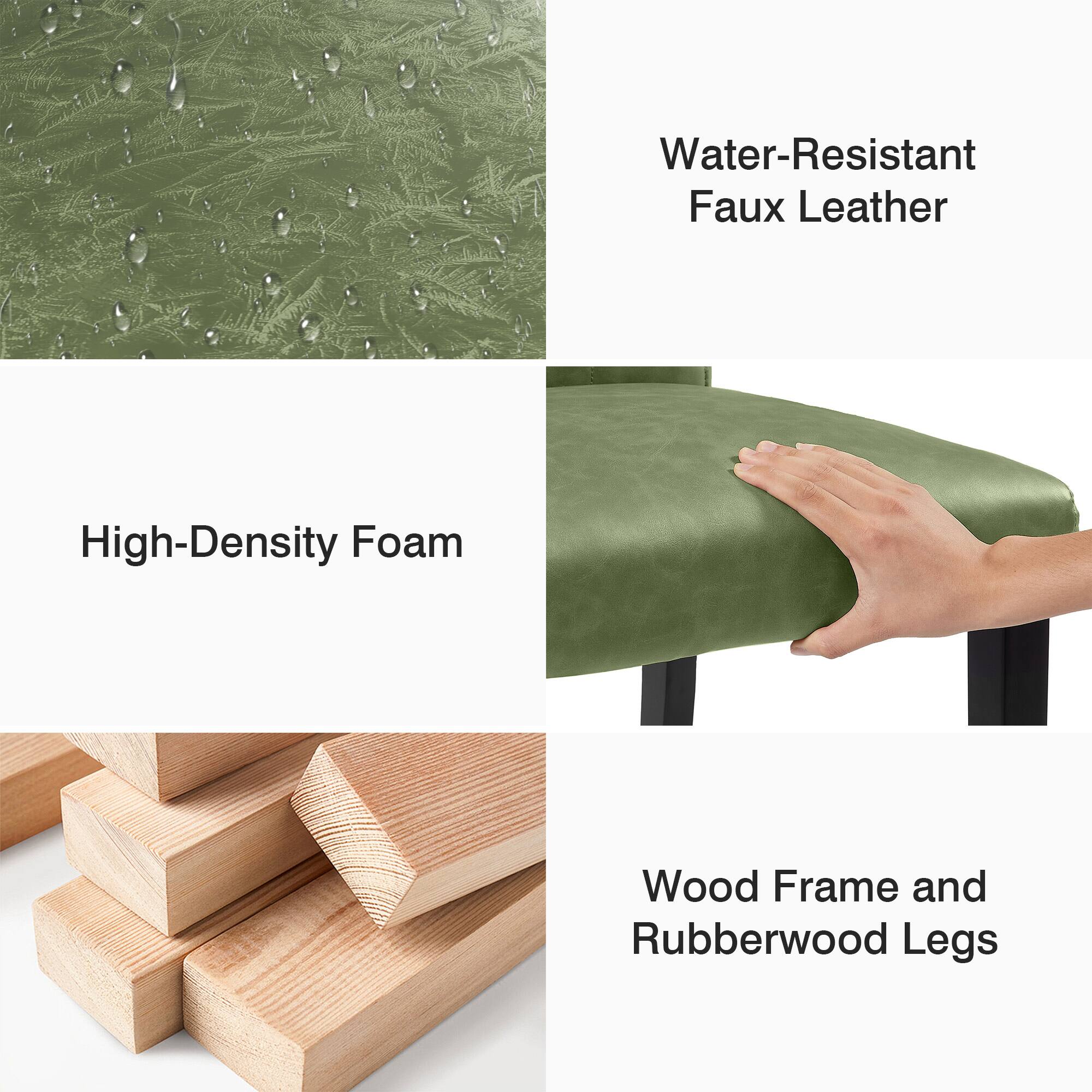 Water-Resistant Faux Leather  
High-Density Foam  
Wood Frame and Rubberwood Legs
