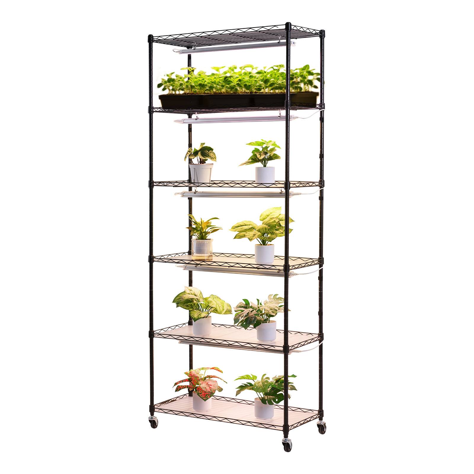 Alt View 5. VEVOR - Plant Shelf with Grow Light, 6-Tier Indoor Plant Stand, 71in Tall Plants Display Rack with Wheels & 4/9/14H Timer - Black.