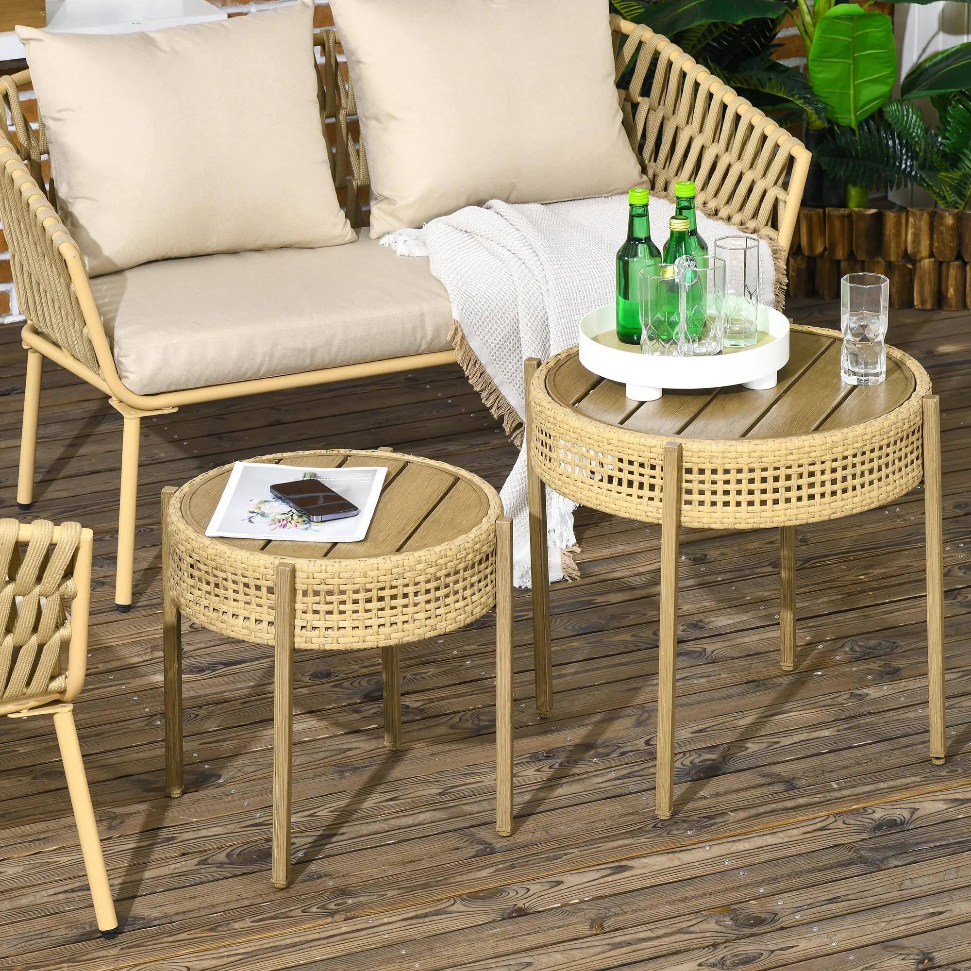Alt View 7. Resenkos - Resenkos Wicker Patio Table Set, Solid Steel Frame, Wood Grain-Inspired Coating, Brown - Brown.