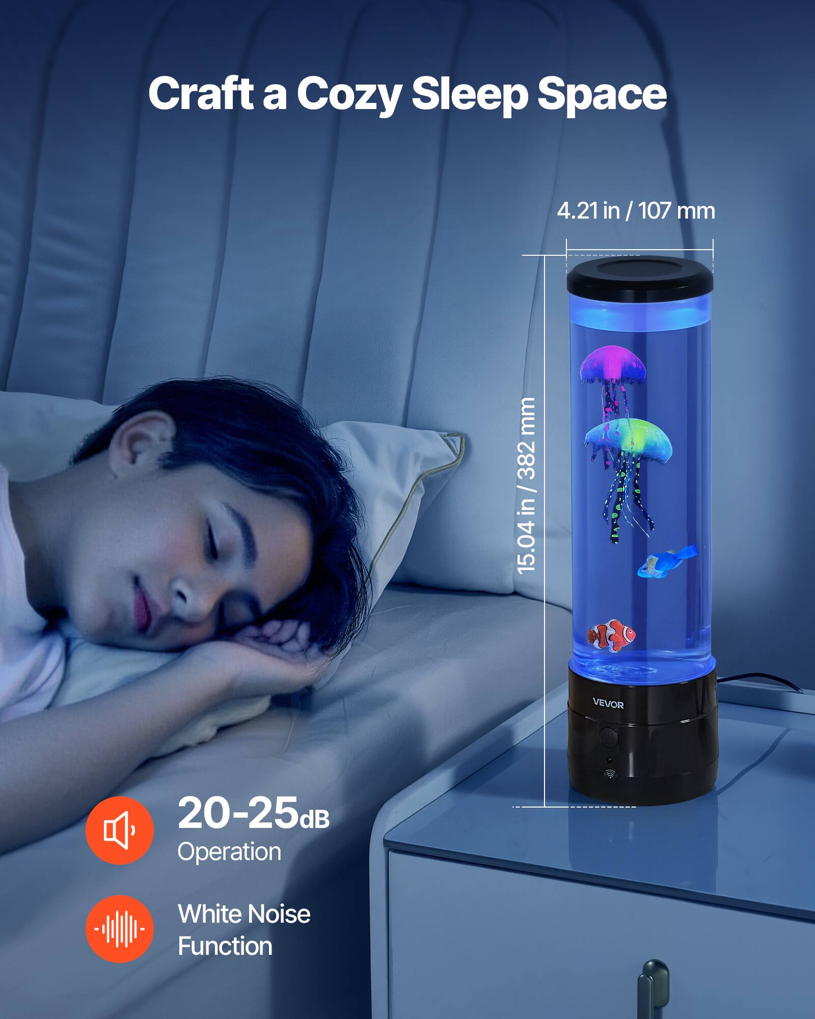 Craft a Cozy Sleep Space

4.21 in / 107 mm

15.04 in / 382 mm

20-25dB Operation

White Noise Function