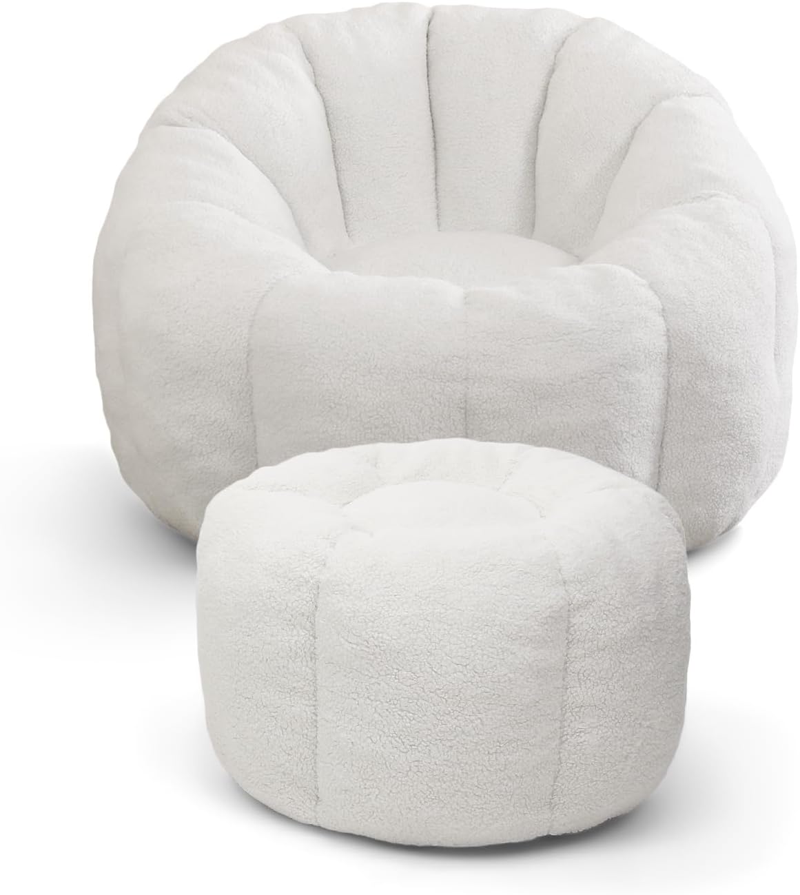 Alt View 2. Trinkets Crazed - Tufted Teddy Plush Bean Bag Chair & Footrest Ottoman, Oversized Comfy Lounge Sofa - white.