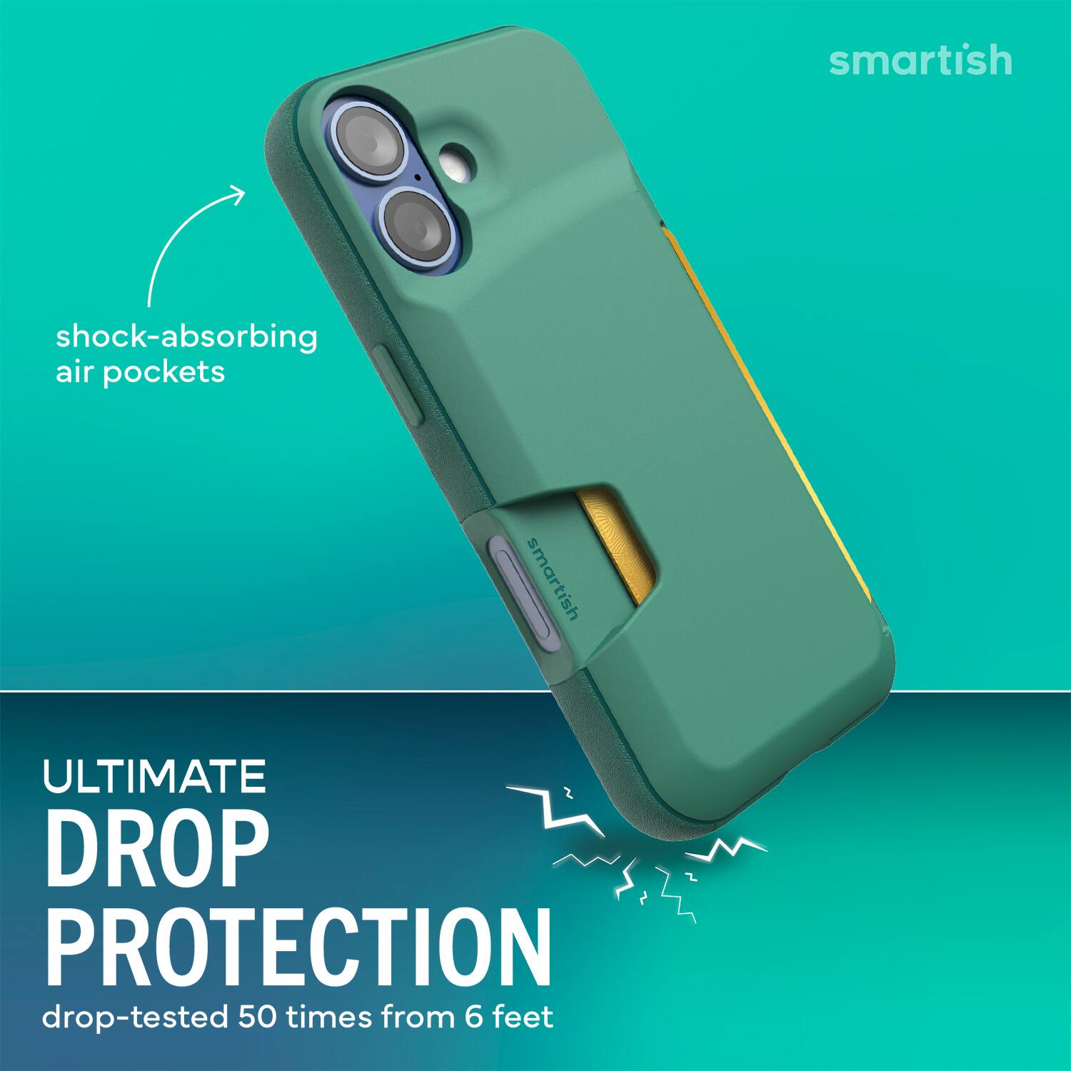 smartish shock-absorbing air pockets smartish ULTIMATE DROP PROTECTION drop-tested 50 times from 6 feet