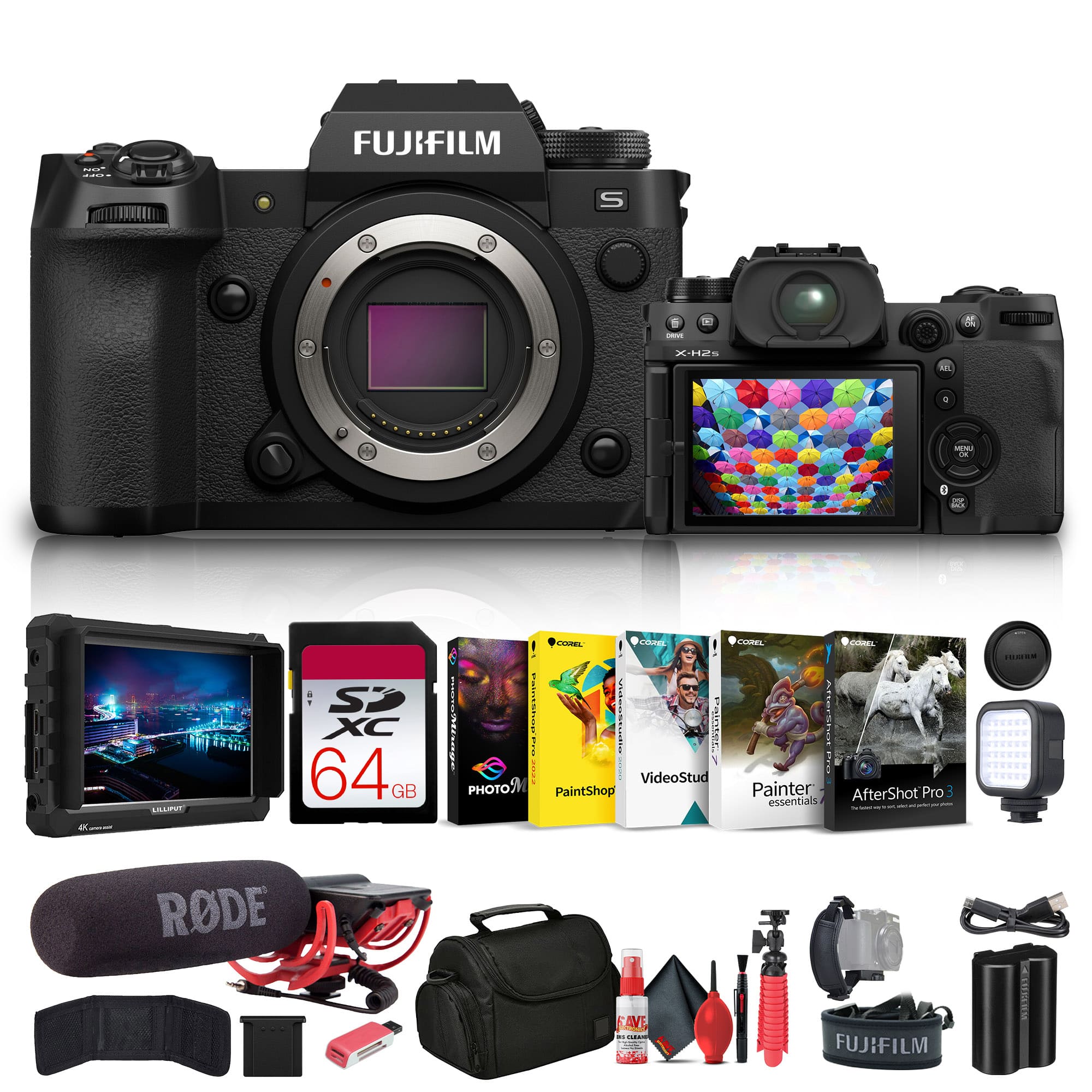 Fujifilm - X-H2S Mirrorless Camera (16756924) + 4K Monitor + Rode Mic + More
