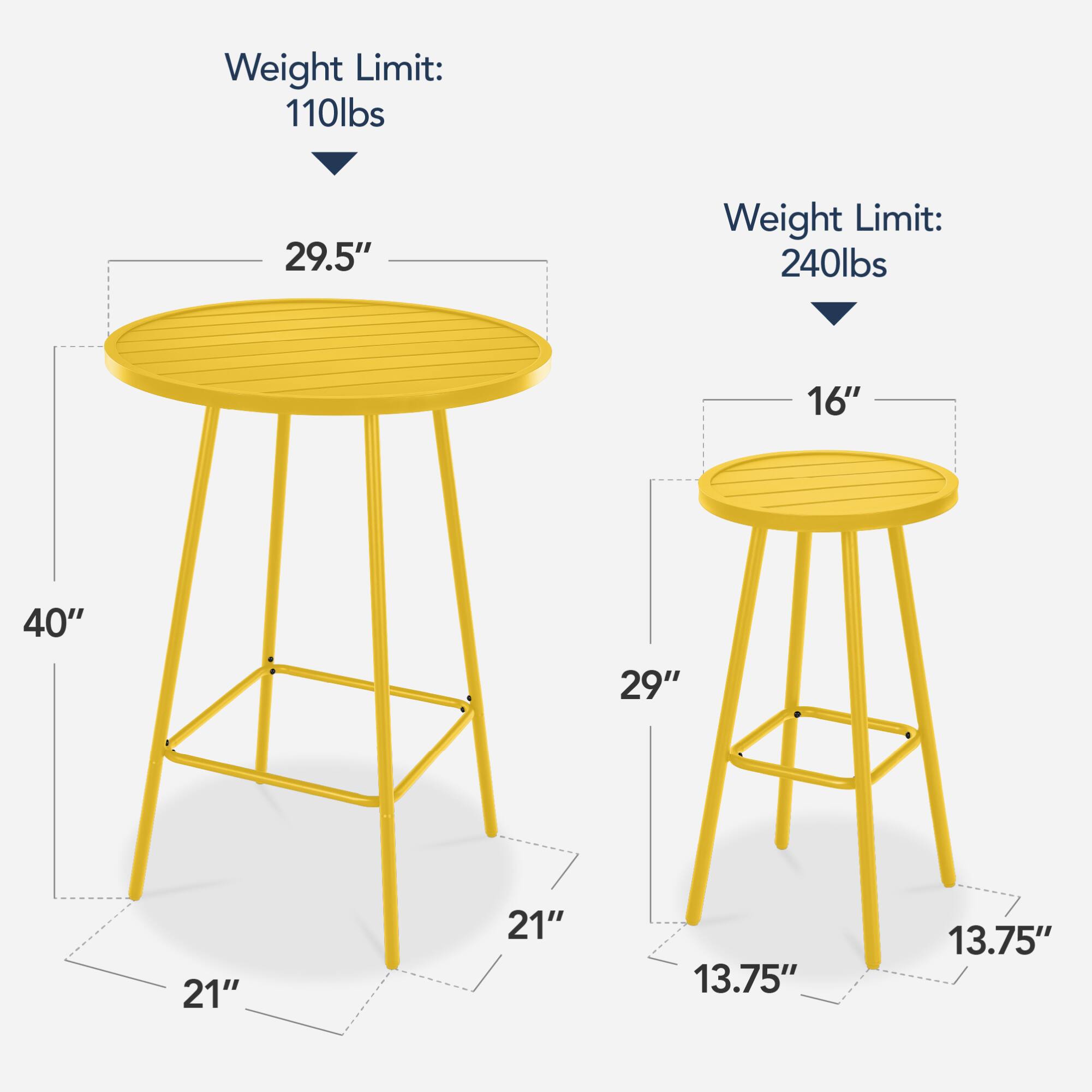 Weight Limit: 110lbs  
29.5"  
40"  
21"  

Weight Limit: 240lbs  
16"  
29"  
13.75"  
13.75"