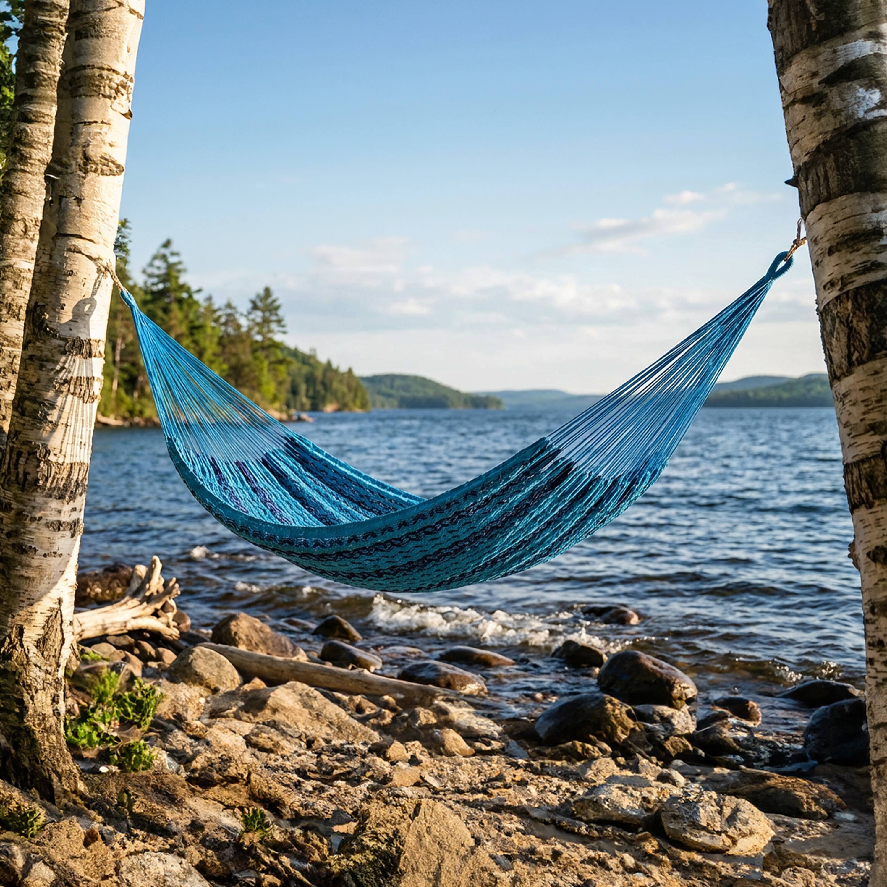Alt View 8. Sunnydaze - 2-Person Cotton and Nylon Woven Fabric Hammock - Blue.