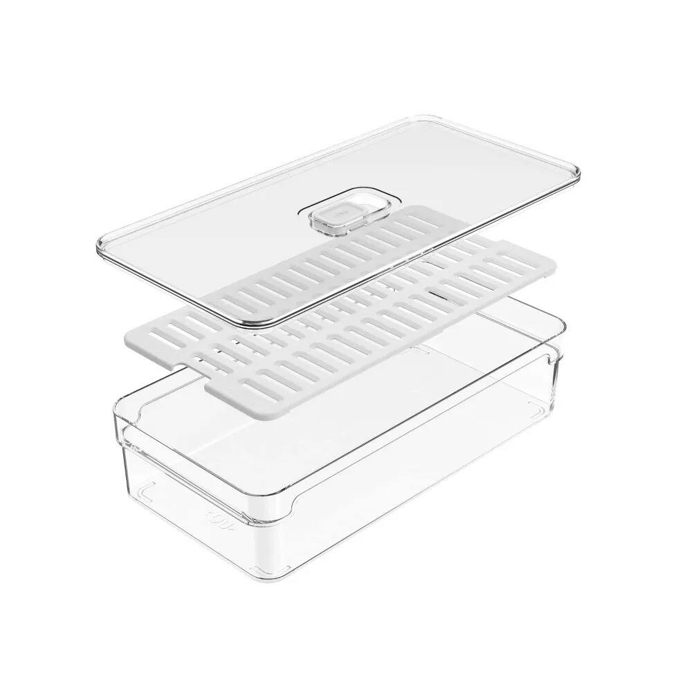 Alt View 9. OU - OU Fridge Food Organizer Bins w Vented Lid & Drain Tray, Stackable Refrigerator Storage Container - Clear.