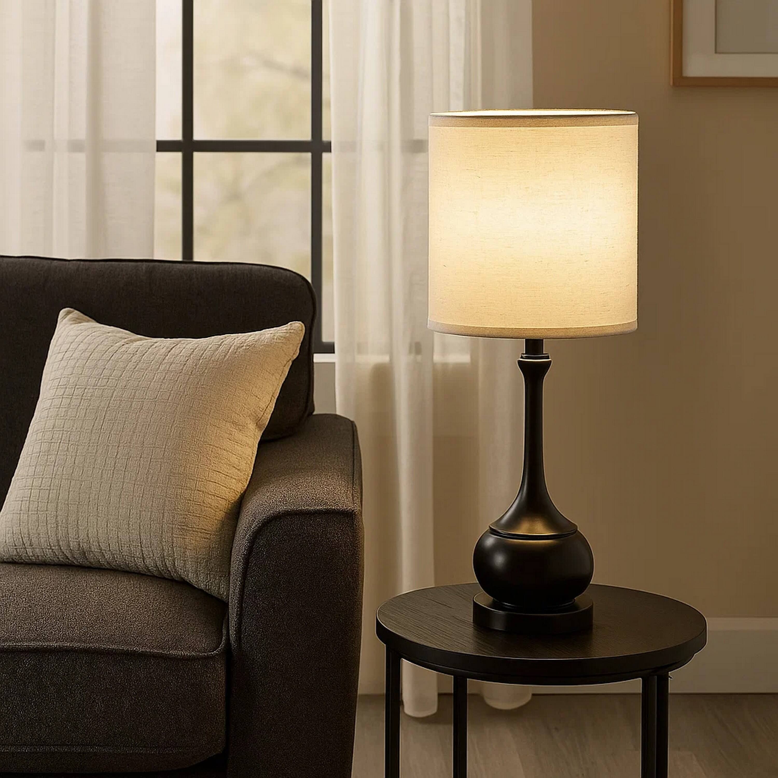Alt View 3. Manhattan Lane - Elongated Bellied Shape Metal Accent Lamp with Drum Shade - Black.