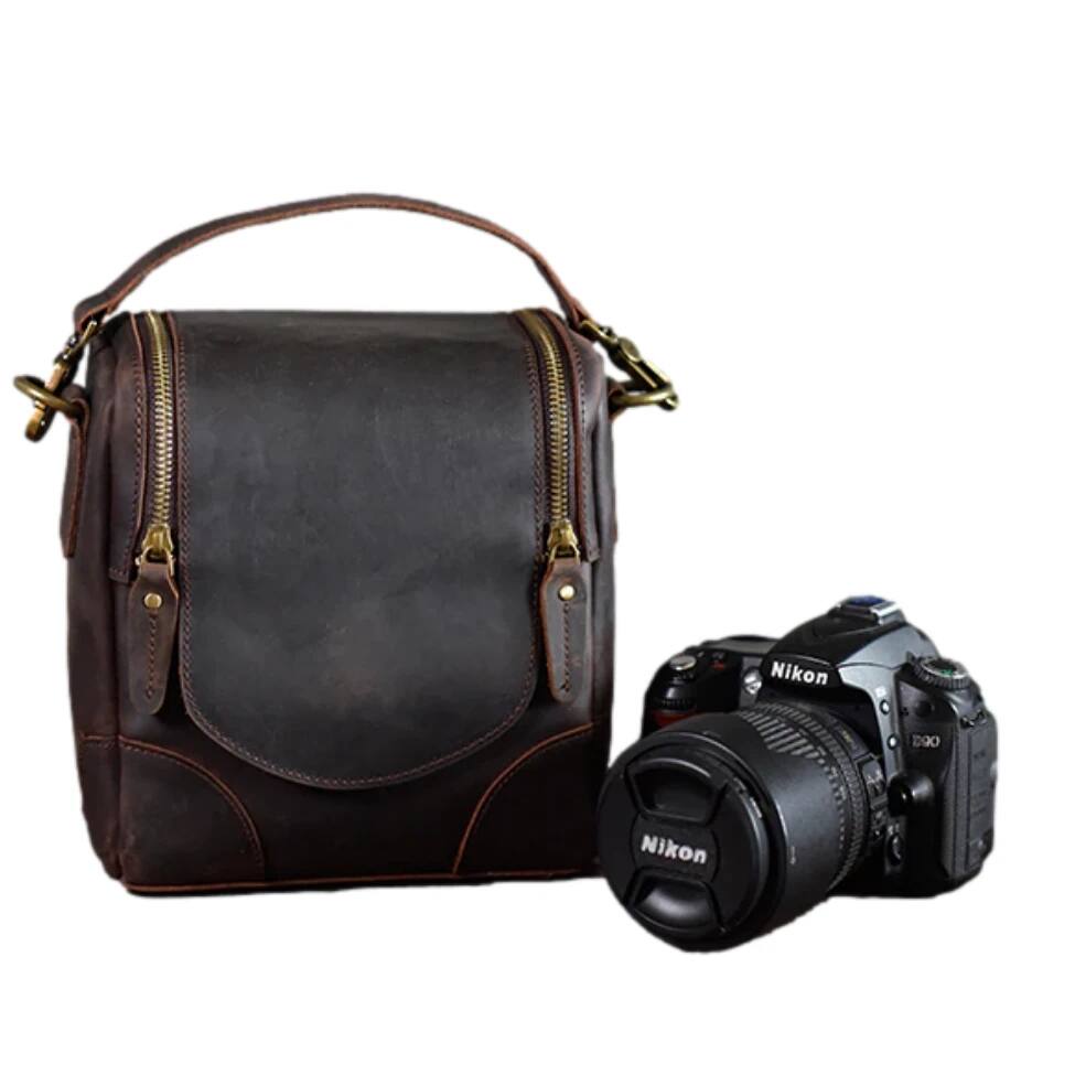 Steel Horse Leather - The Calista | Small Leather Camera Bag - Dark Brown