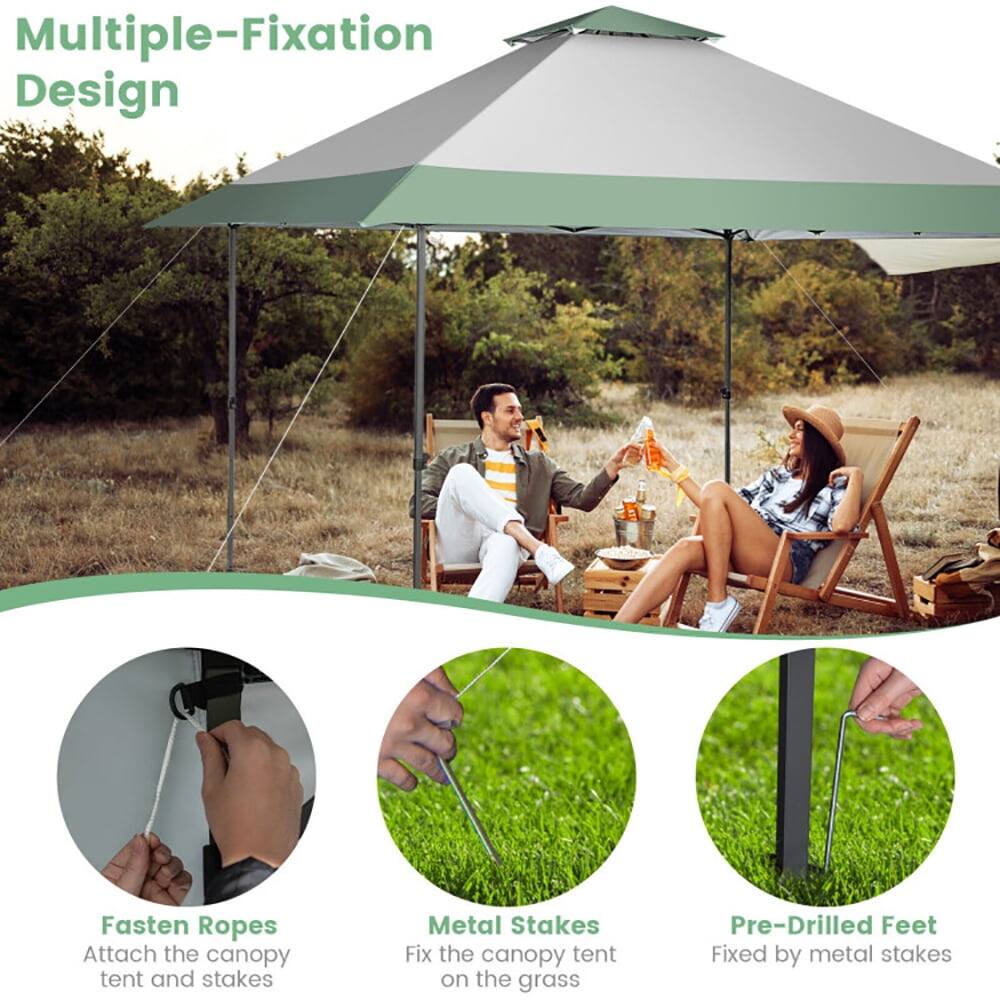 Multiple-Fixation Design

Fasten Ropes
Attach the canopy tent and stakes

Metal Stakes
Fix the canopy tent on the grass

Pre-Drilled Feet
Fixed by metal stakes