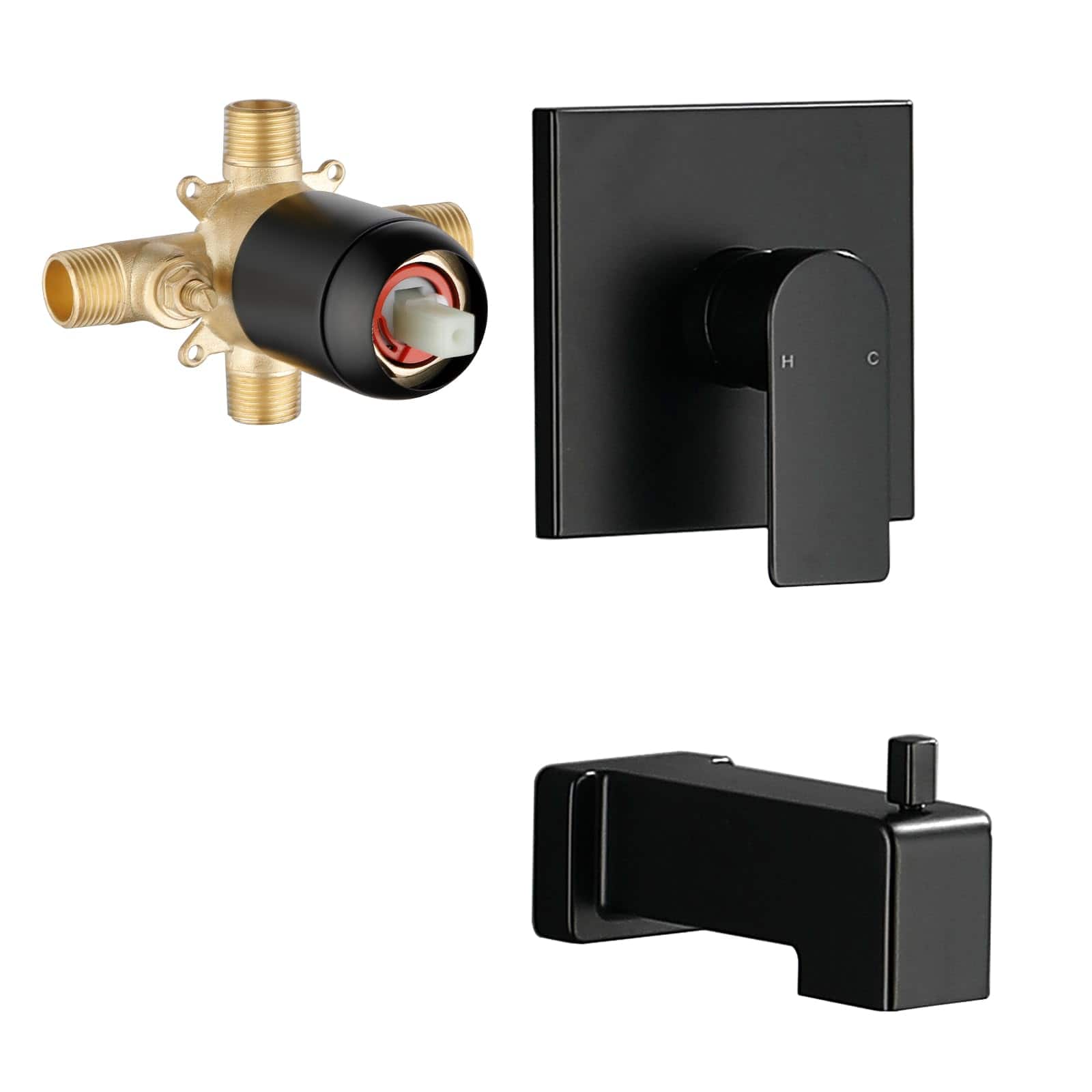 Paradigms Interiors - Brushed Shower Faucet Set With Tub Spout Rain Head And Fixtures Trim Kit - Matte Black-With Shower Head
