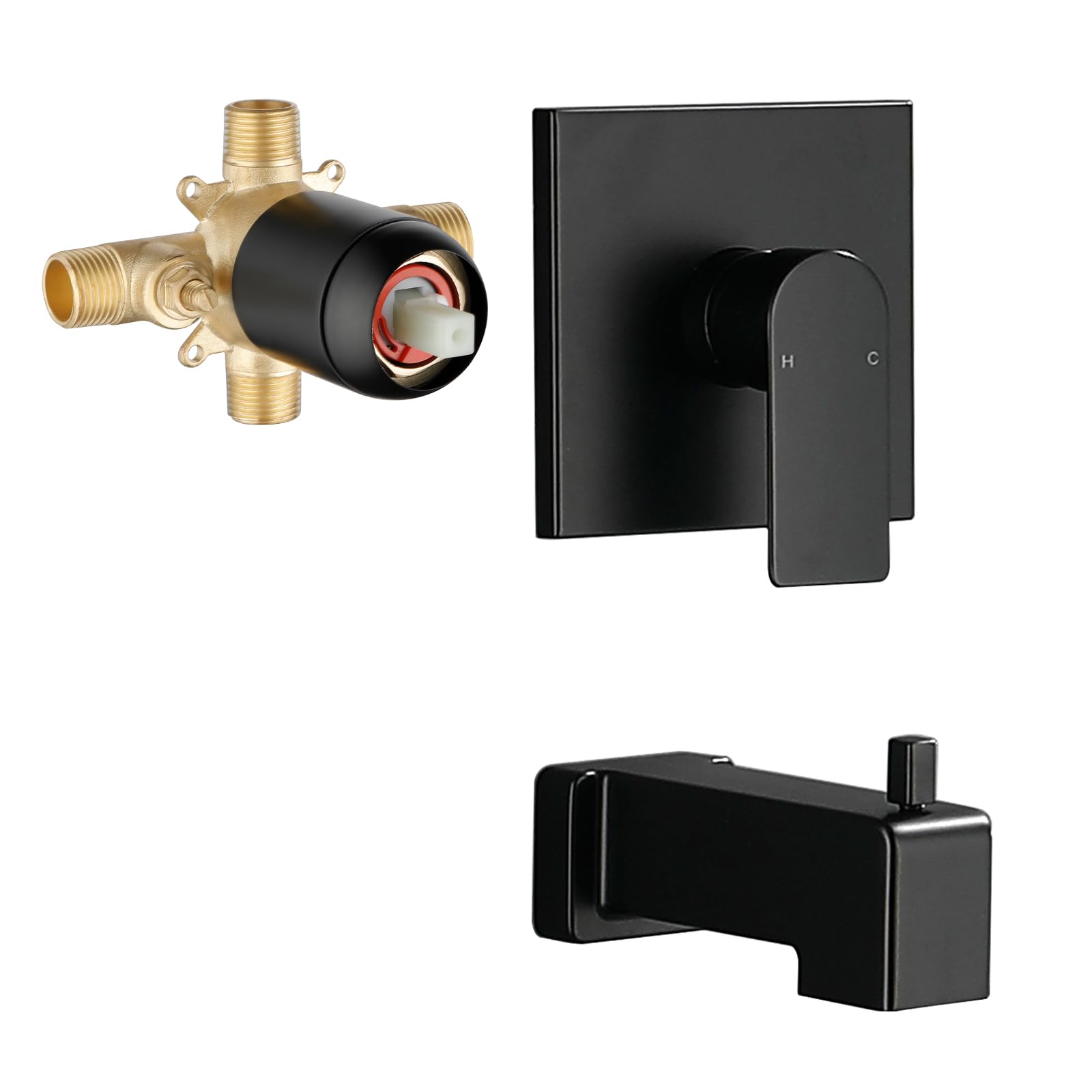 Paradigms Interiors - Brushed Shower Faucet Set With Tub Spout Rain Head And Fixtures Trim Kit - Matte Black-With Shower Head