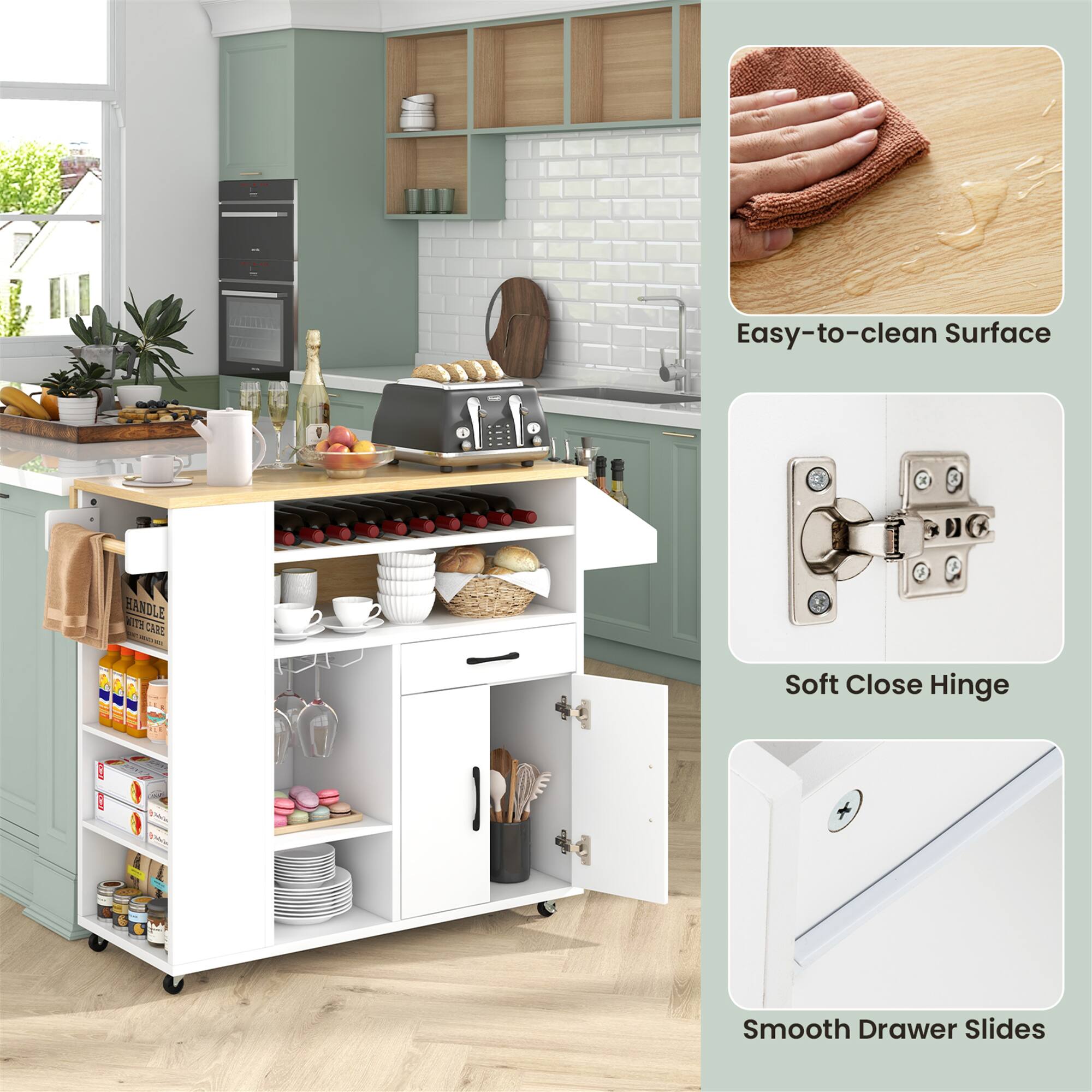 Easy-to-clean Surface  
Soft Close Hinge  
Smooth Drawer Slides