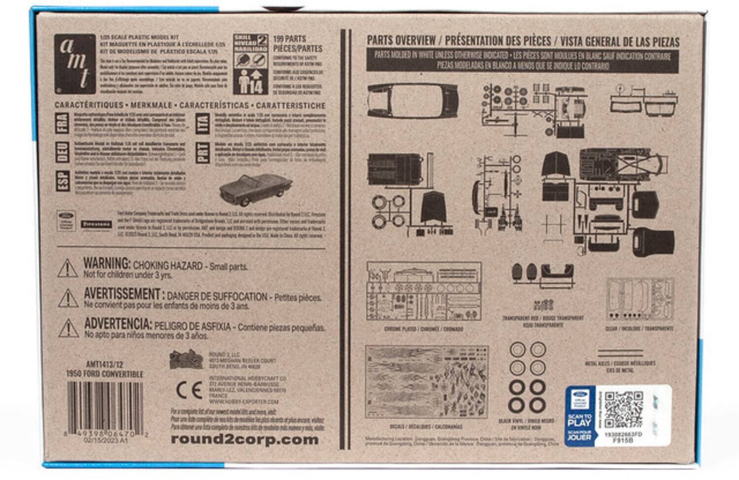 1:25 SCALE PLASTIC MODEL KIT  
199 PARTS  
MAQUETTE EN PLASTIQUE À ÉCHELLE 1:25  
KIT DE MODELISMO DE PLASTICO ESCALA 1:25  
PIECES/PARTES  

CARACTÉRISTIQUES - MERKMALE - CARACTERÍSTICAS - CARATTERISTICHE  
FRA - DEU - ITA - ESP - PRT  

PARTS OVERVIEW / PRÉSENTATION DES PIÈCES / VISTA GENERAL DE LAS PIEZAS  
PARTS MOLDED IN WHITE UNLESS OTHERWISE INDICATED / LES PIÈCES SONT MOULÉES EN BLANC SAUF INDICATION CONTRAIRE / PIEZAS MOLDEADAS EN BLANCO A MENOS QUE SE INDIQUE LO CONTRARIO  

WARNING: CHOKING HAZARD - Small parts. Not for children under 3 yrs.  
AVERTISSEMENT: DANGER DE SUFFOCATION - Petites pièces. Ne convient pas pour les enfants de moins de 3 ans.  
ADVERTENCIA: PELIGRO DE ASFIXIA - Contiene piezas peque