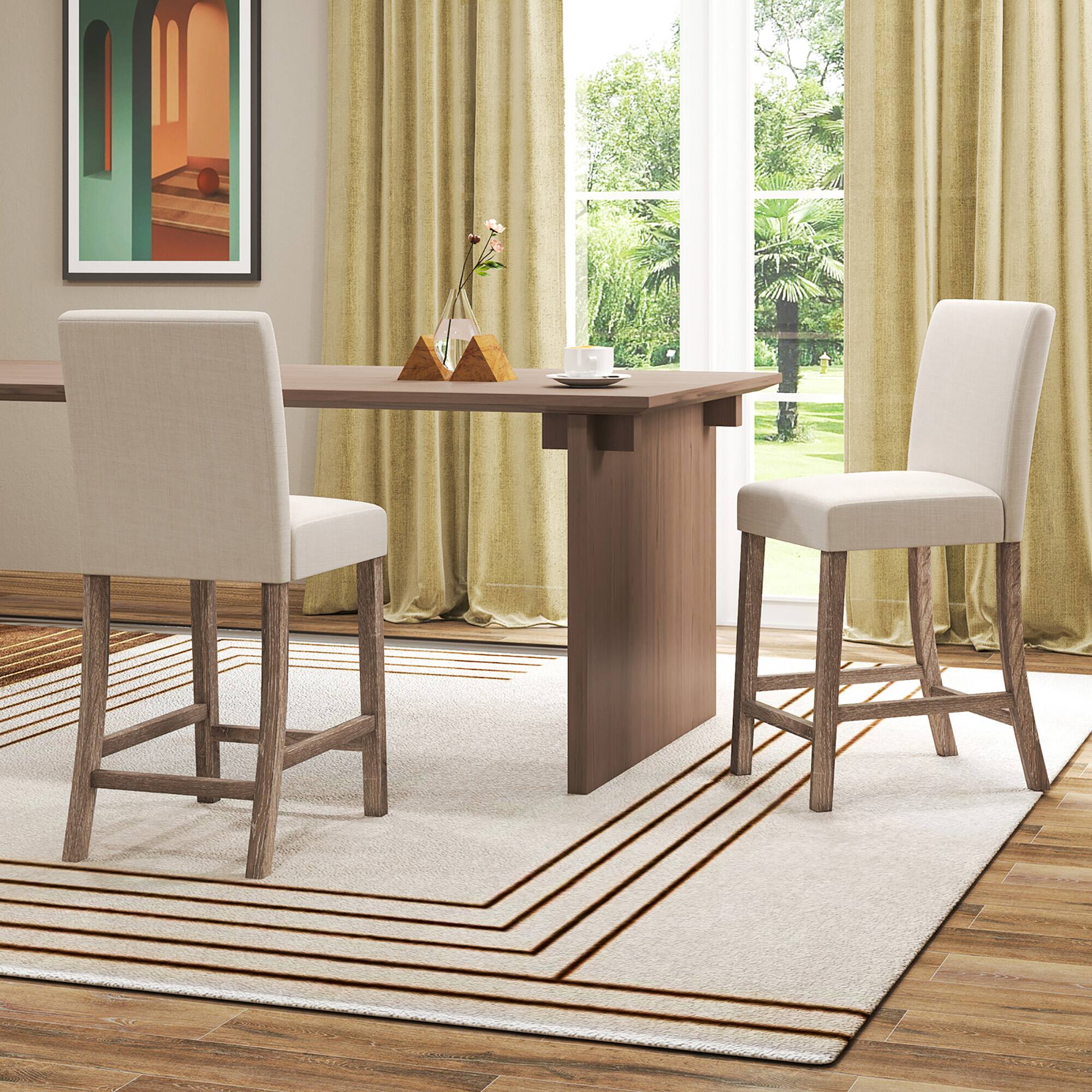 Alt View 1. Gymax - Gymax 2PCS 24.5'' Counter Height Bar Stools Modern Fabric Upholstered Kitchen Chairs Beige - Beige.