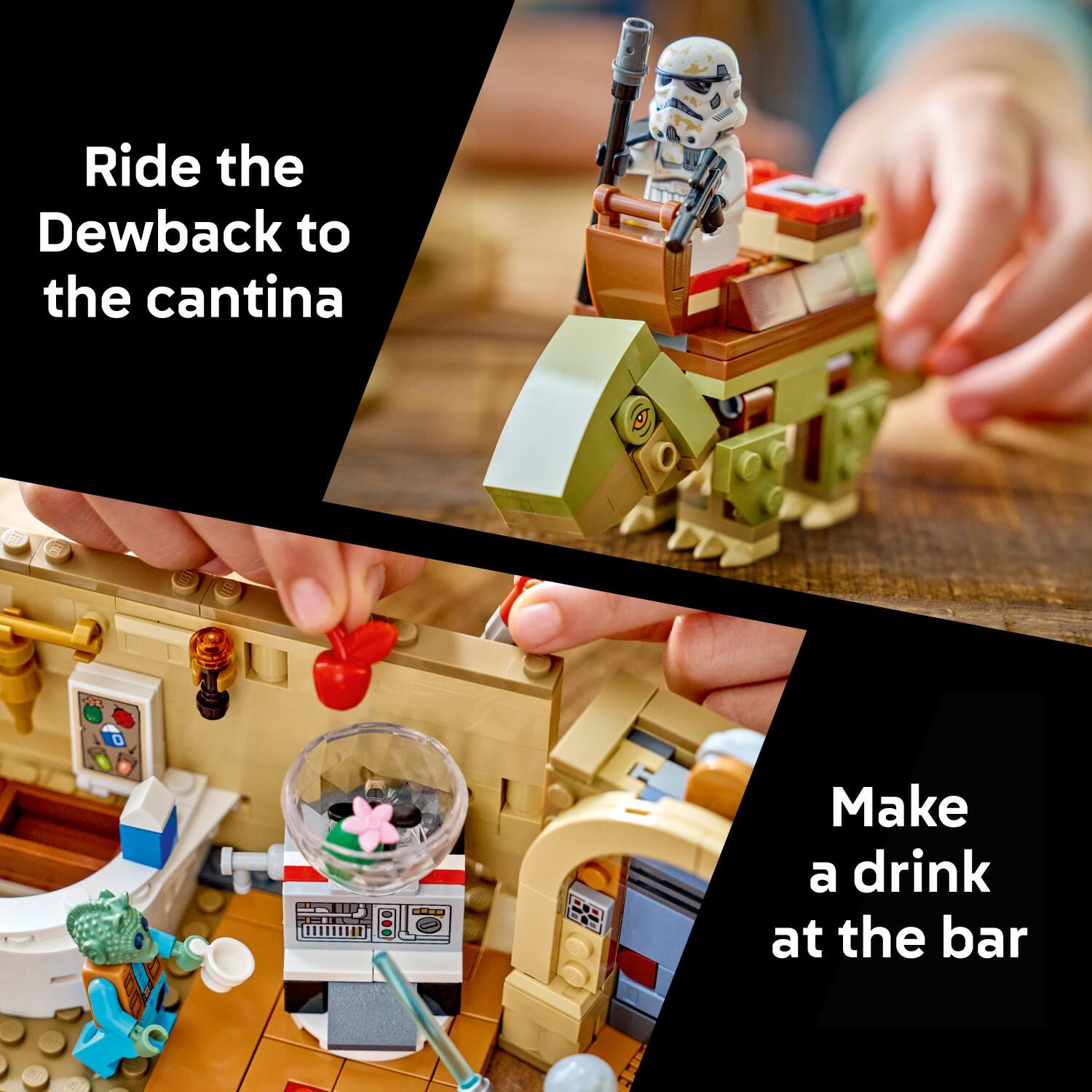 Ride the Dewback to the cantina

Make a drink at the bar