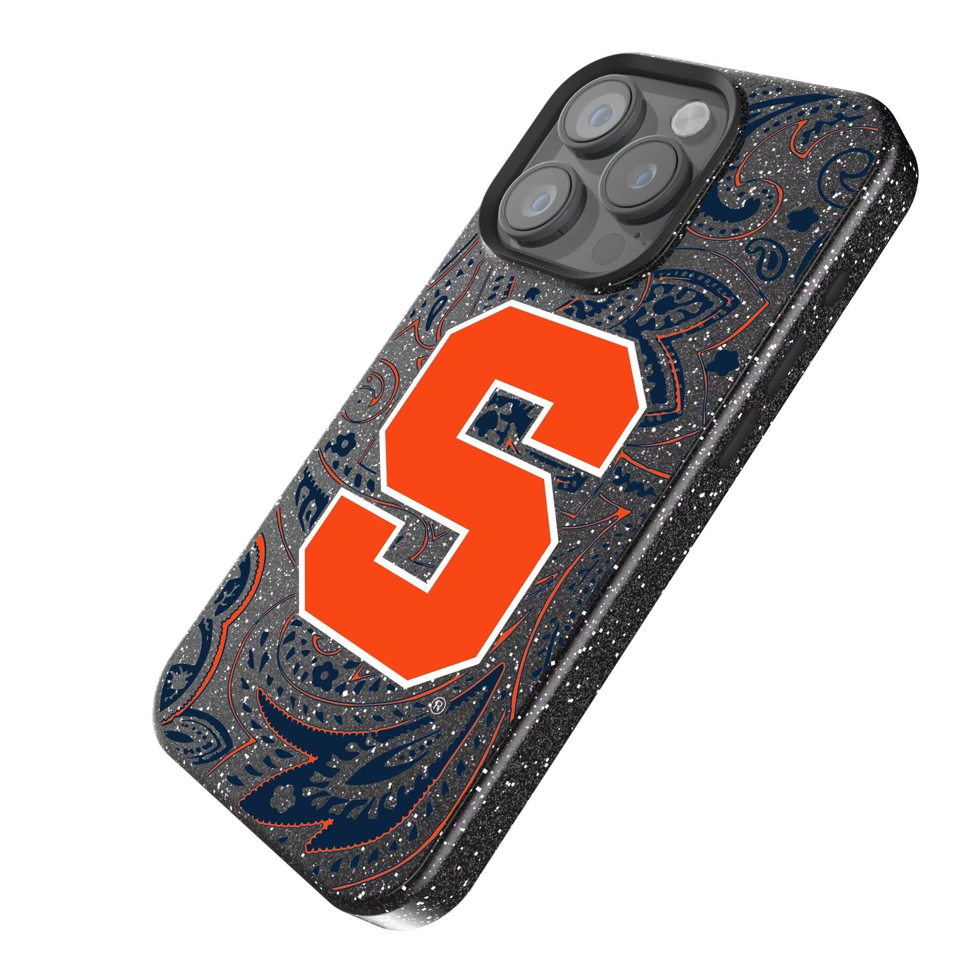 Alt View 1. Keyscaper - Syracuse Orange Paisley Bling iPhone Case - 15 Plus - Black.
