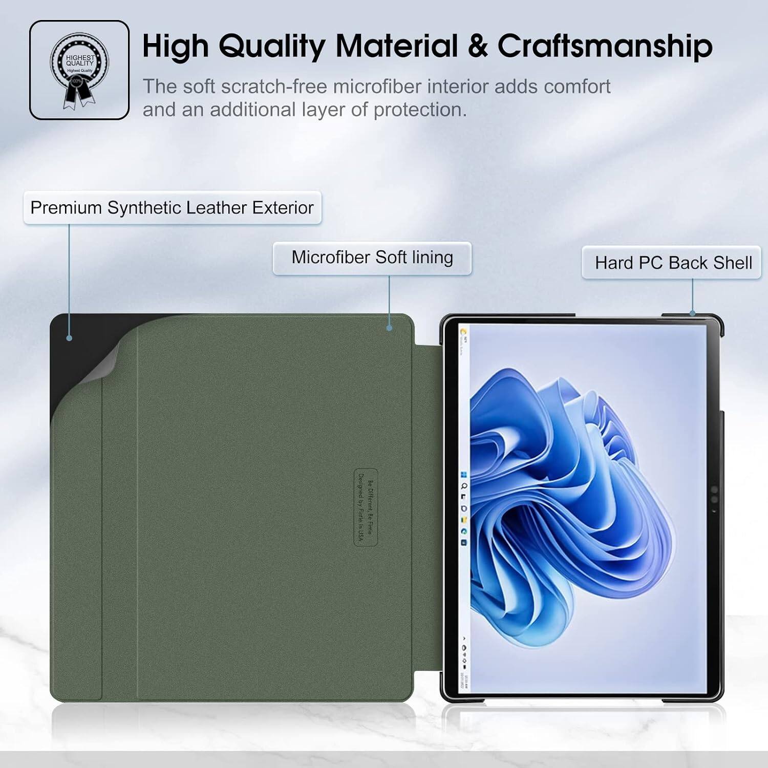 HIGHEST QUALITY

High Quality Material & Craftsmanship
The soft scratch-free microfiber interior adds comfort and an additional layer of protection.

Premium Synthetic Leather Exterior
Microfiber Soft Lining
Hard PC Back Shell

Designed by Fintle Ke Different, in Fincle USA

proven WWW.COM