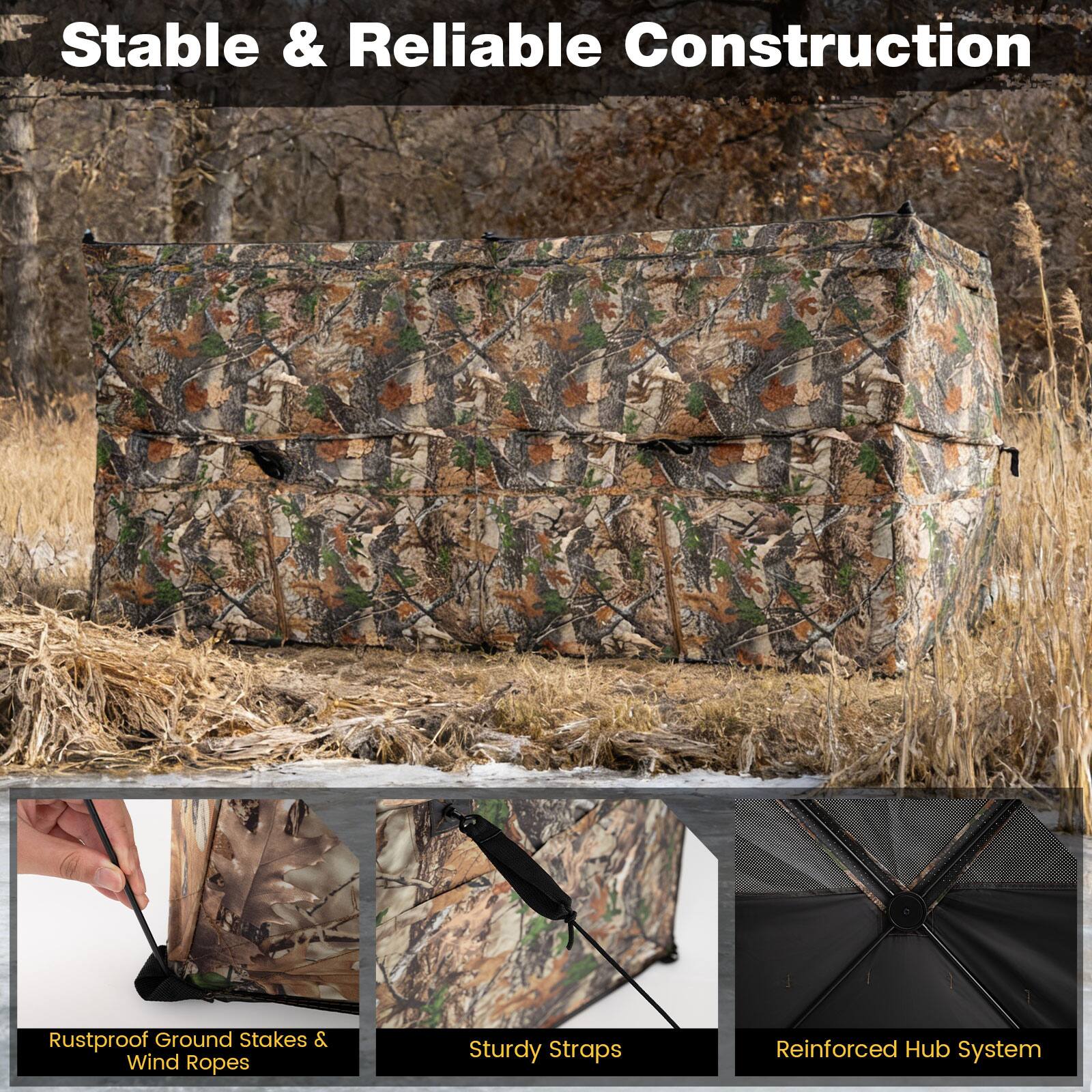 Stable & Reliable Construction

- Rustproof Ground Stakes & Wind Ropes
- Sturdy Straps
- Reinforced Hub System