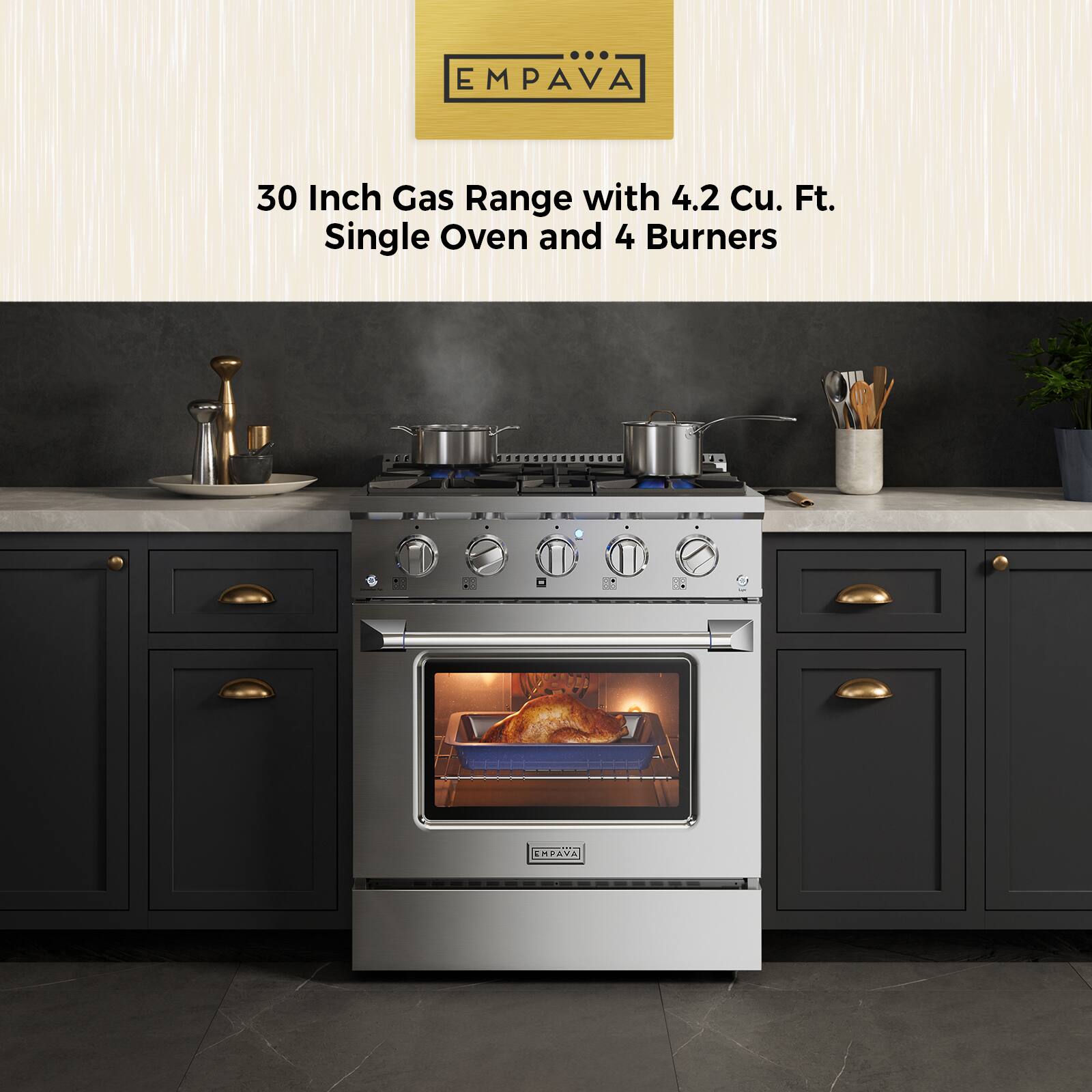 EMPAVA 30 Inch Gas Range with 4.2 Cu. Ft. Single Oven and 4 Burners