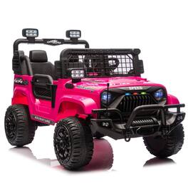BreeBe - 12V 200W*2 Kids Ride On Car with Remote, 3-Speed, LED Lights, 4-Wheel Shock, USB/MP3, Bluetooth & Music, Ages 3-8 - Pink