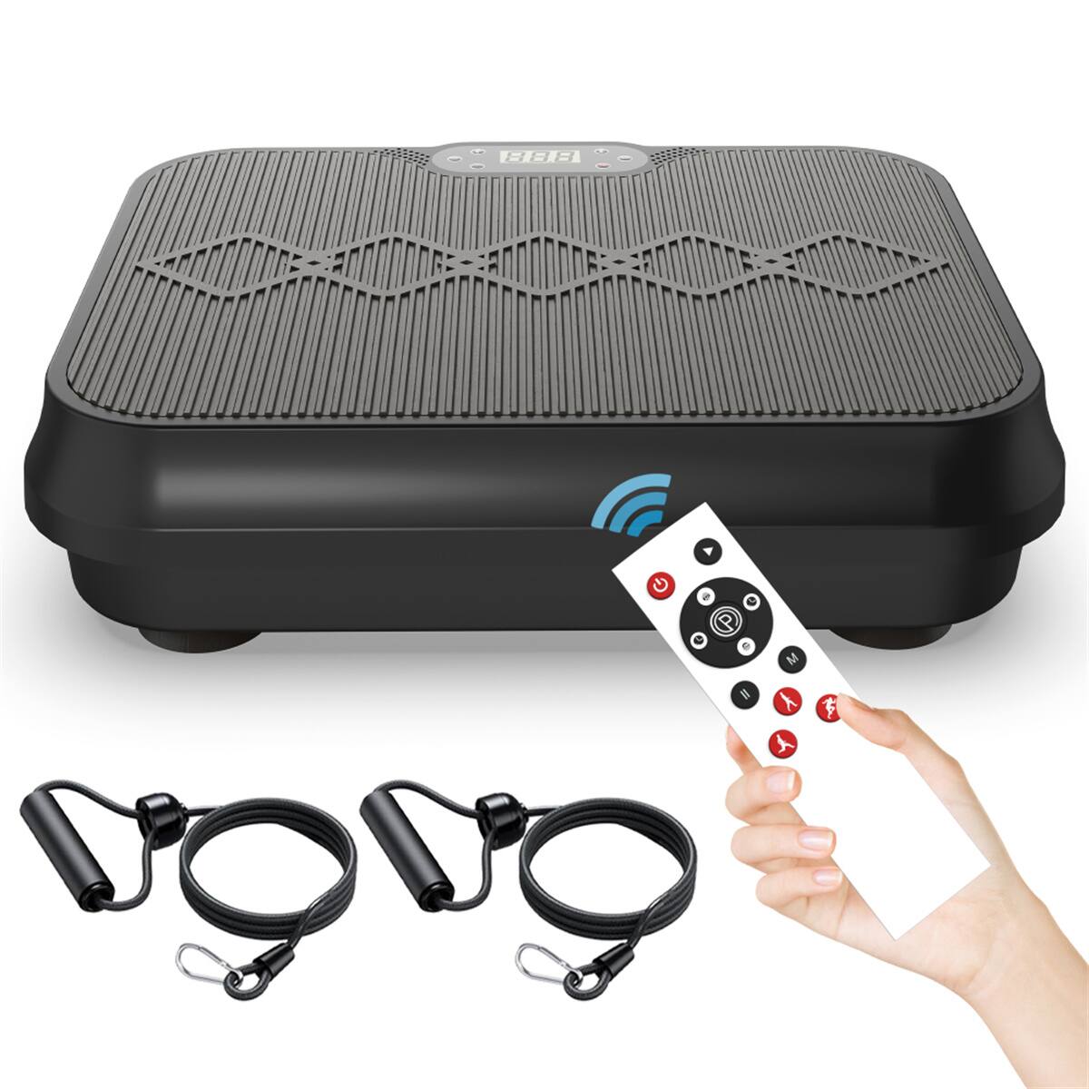 Angle. HTUTWOO - Vibration Plate Exercise Machine - Whole Body Workout Platform with Remote Control and Resistance Bands for Home Gym - Black.