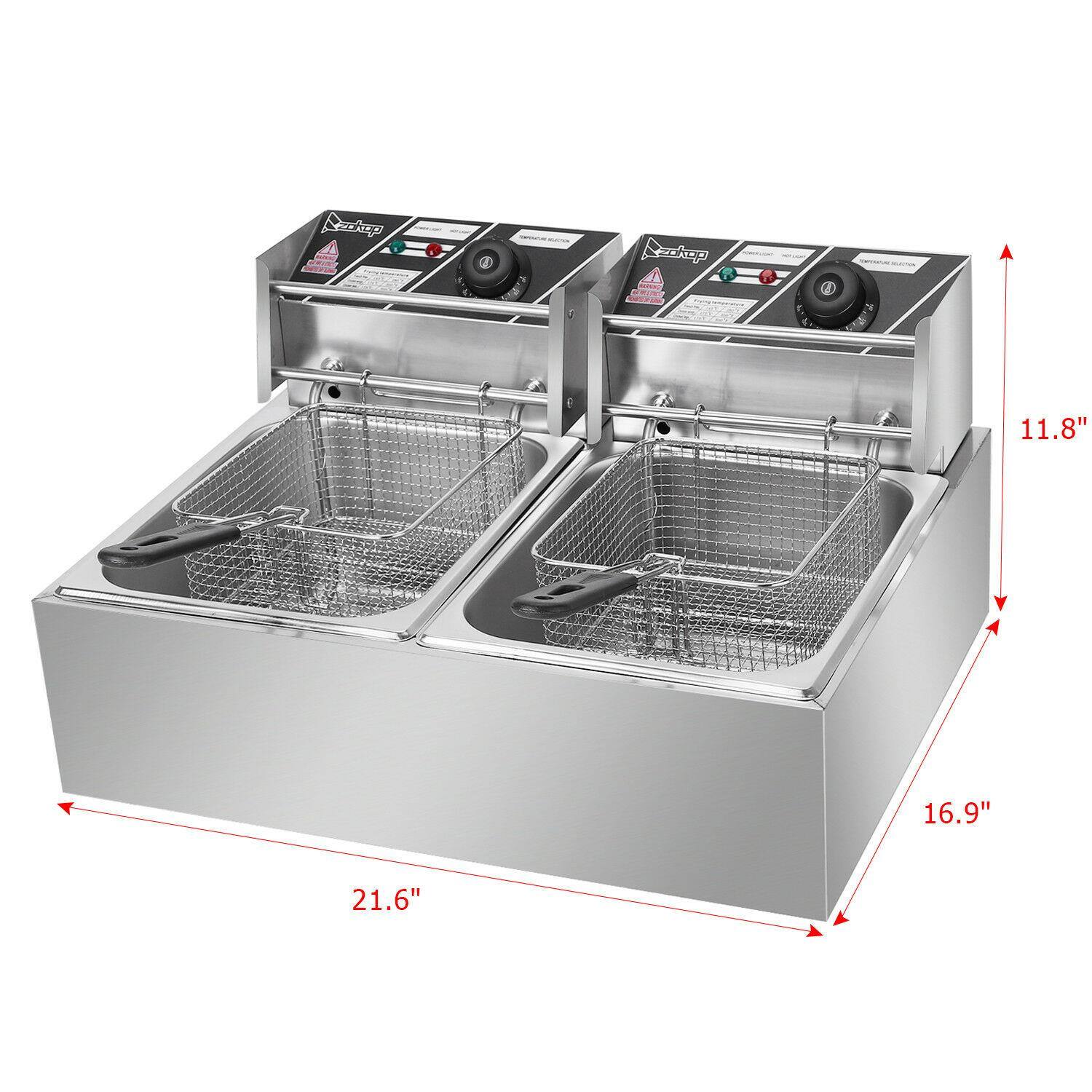 Alt View 3. Winado - 5000W 12 L Electric Deep Fryer Portable Dual Tank Basket Commercial Restaurant - Sliver.