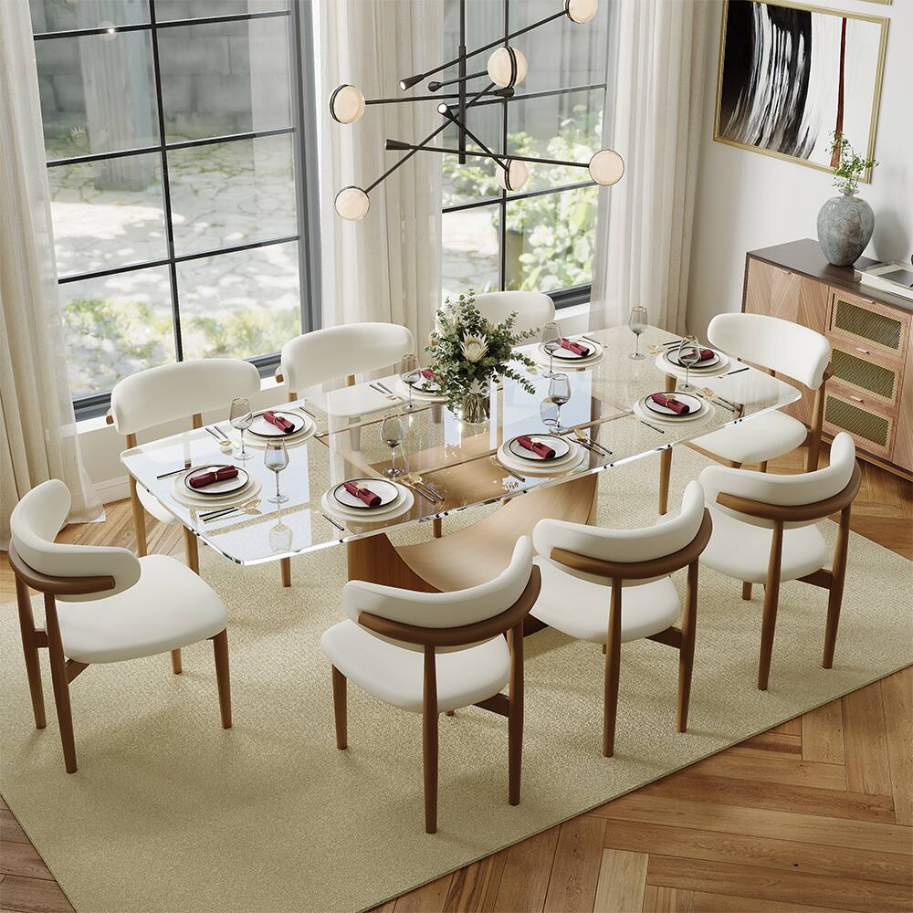 Alt View 7. POVISON - 71" Modern Glass  Long Dining Table for 6, Transparent Glass for Kitchen, Bronze Stainless Steel Pedestal Kitchen Table - Transparent.