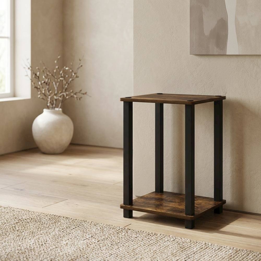 Angle. FurniFact - Small Amber Pine and Black End Table with Sleek Design - Amber Pine/Black.