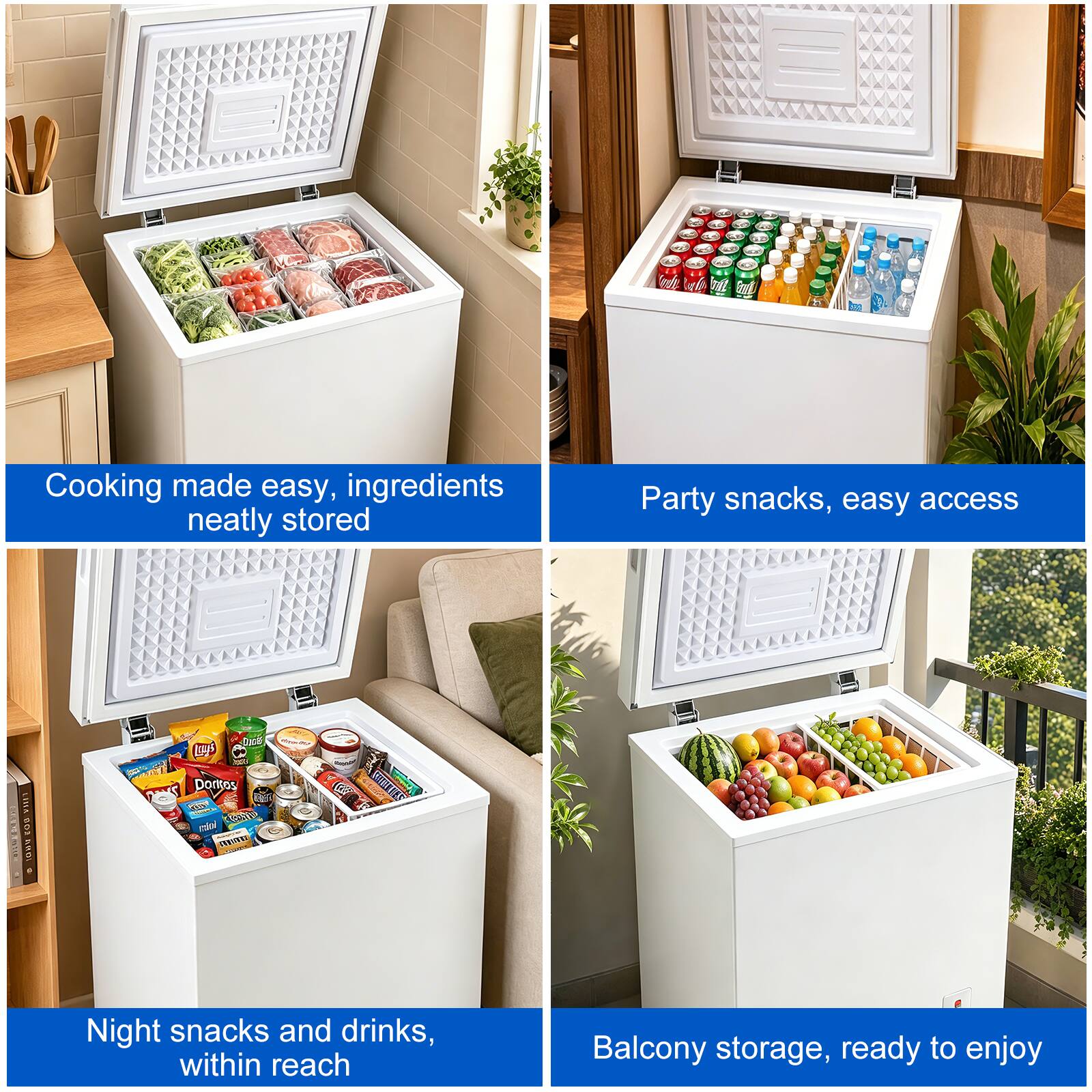 Cooking made easy, ingredients neatly stored

Party snacks, easy access

Night snacks and drinks, within reach

Balcony storage, ready to enjoy
