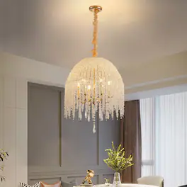 Loheer - K9 Crystal Pendant Light, Gold Waterfall Chandelier with Six Lights, Twenty Inch