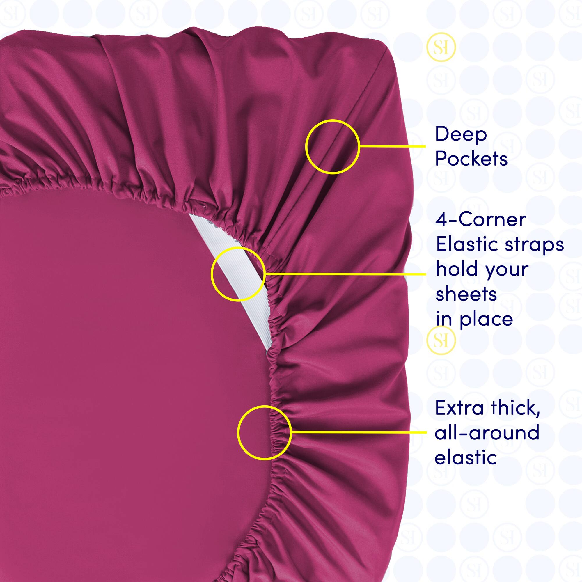 - Deep Pockets
- 4-Corner Elastic straps hold your sheets in place
- Extra thick, all-around elastic