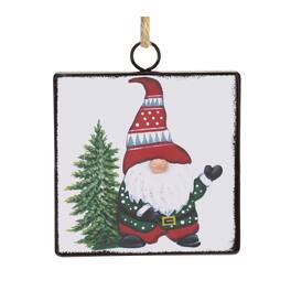 BreeBe - Metal Gnome with Tree Ornament (Set of 12) - Red, White