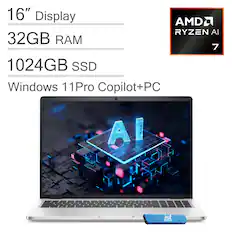 16" Display
32GB RAM
1024GB SSD
Windows 11 Pro Copilot+PC
AMD Ryzen AI 7