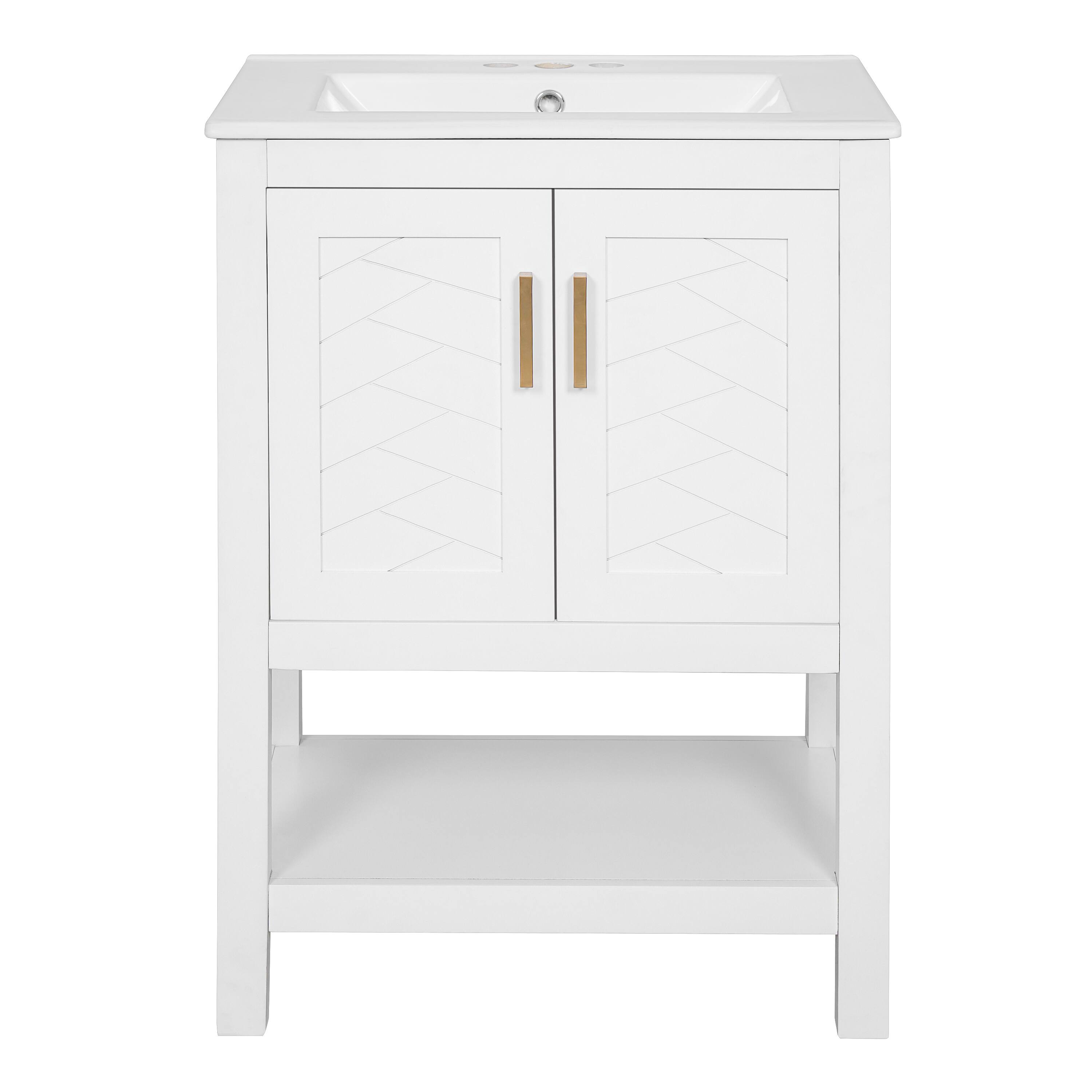 Back. Whisen - 24" Modern Bathroom Vanity Cabinet with Sink Adjustable Shelf and Soft-Close Hinges Storage - White.