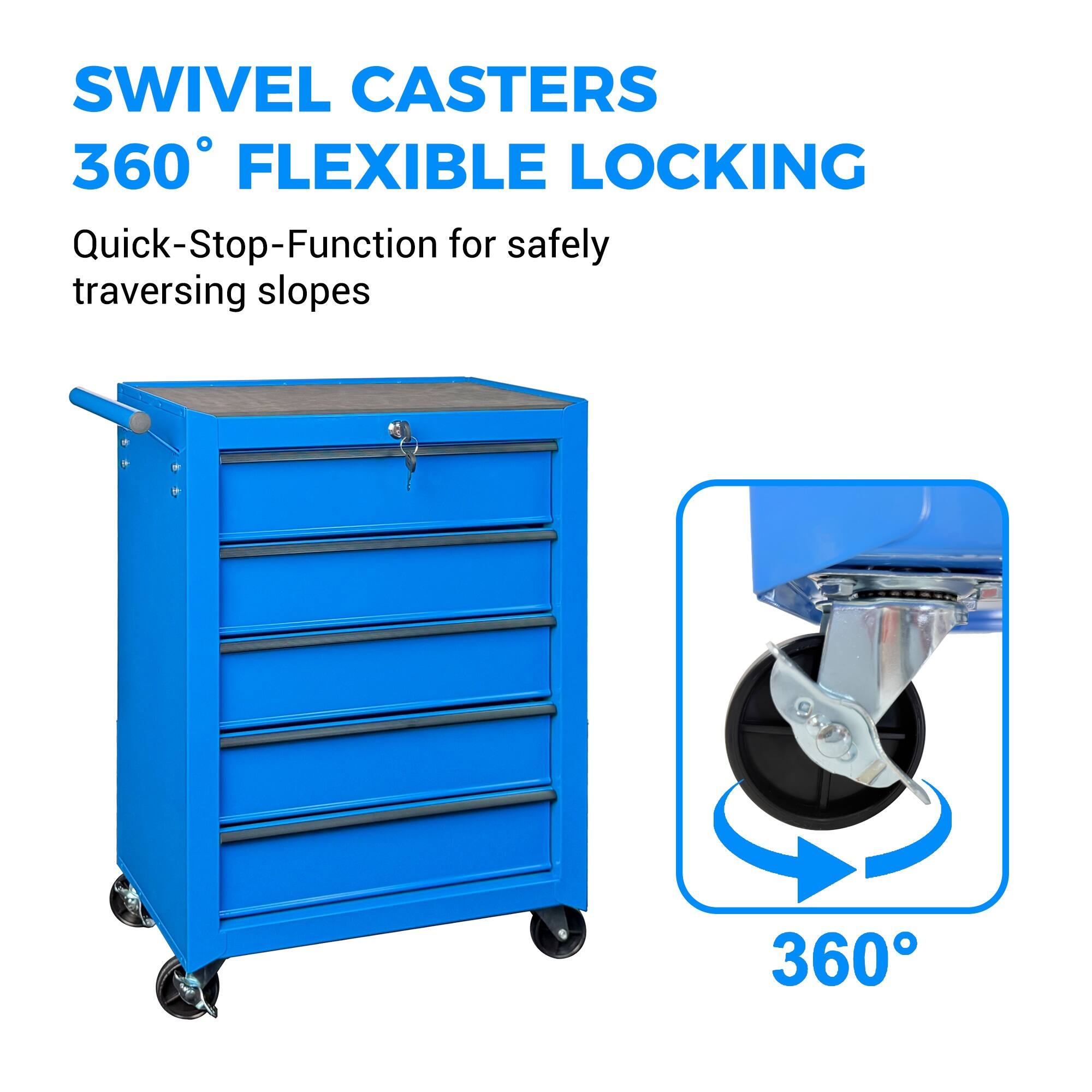 SWIVEL CASTERS  
360° FLEXIBLE LOCKING  
Quick-Stop-Function for safely traversing slopes