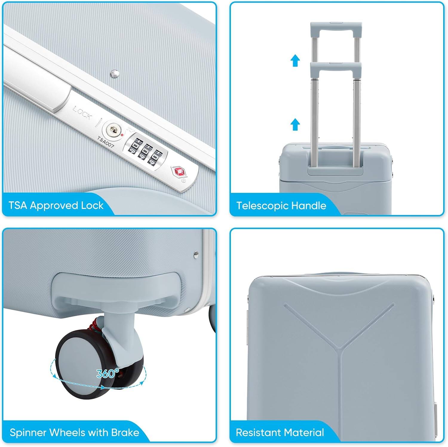 LOCK TSA007 - HOG - TSA Approved Lock, Telescopic Handle, 360 Spinner Wheels with Brake, Resistant Material